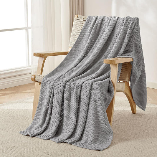 Joydeco Chunky Cable Knit Throw Blanket, Lightweight 100% Cotton Soft Cozy Throw Twin Blanket for Couch Bed and Sofa, Rustic Breathable Farmhouse Blanket Gift for Women Men(Grey, 51"x63")