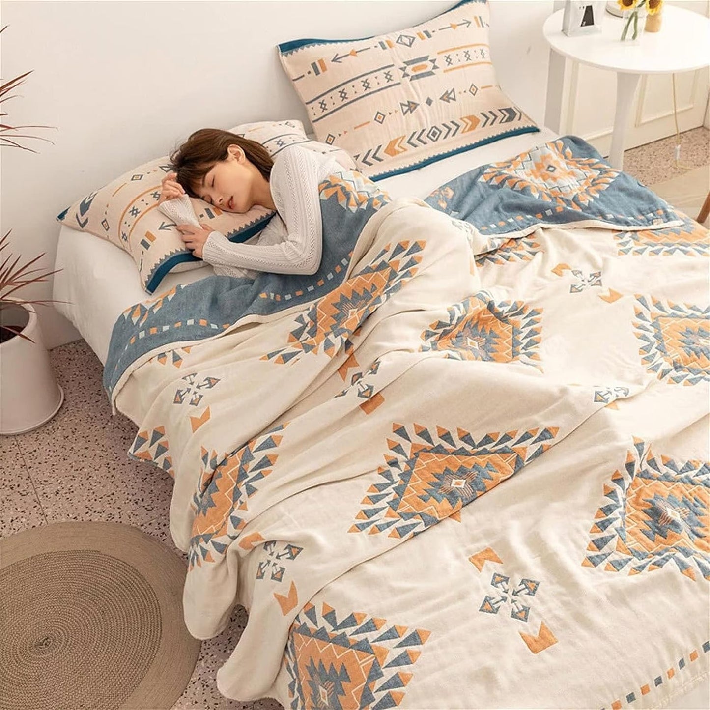 Spring Blankets Cotton Throw Blanket 60''x 80'' Muslin Blanket for Couch Bed Chair,Cozy Soft Bed Cotton Quilted Boho Quilts Blanket Gifts for Women