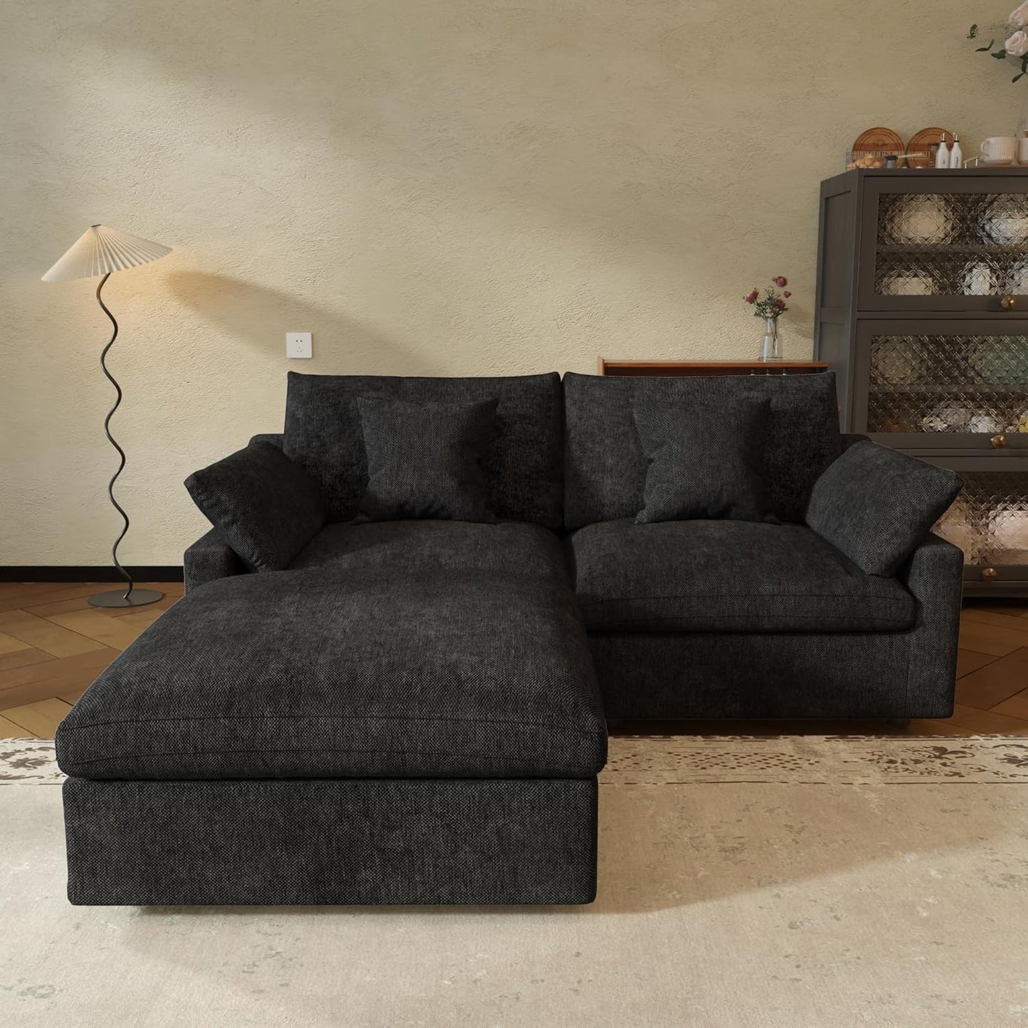 JACH Sectional Couches for Living Room, Cloud Sectional Couch with Deep Seat, Love Seat Modular Sofa with Chaise, Covers Removeable & Washable, Sofas Furniture for Living Room, Black