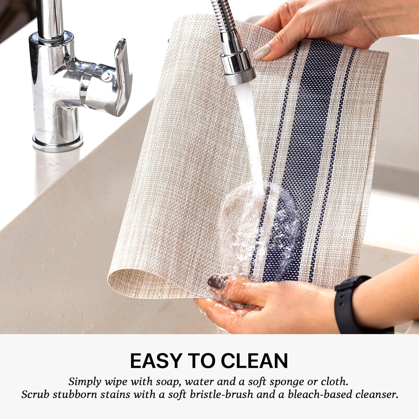 LEXMORE Placemats Set of 8 Vinyl/Plastic Woven Place Mats for Kitchen Table Indoor/Outdoor Washable Placemat Wipeable Dining Table Mats(Blue Skyline)