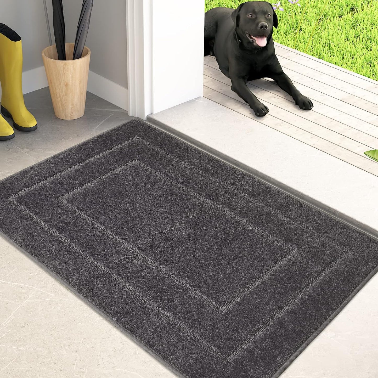 PURRUGS Dirt Trapping Door Mat 24" x 35.5", Non-Slip/Skid Machine Washable Entryway Rug, Dog Doormat, Super Absorbent Welcome Mat for Muddy Wet Shoes and Paws, Grey