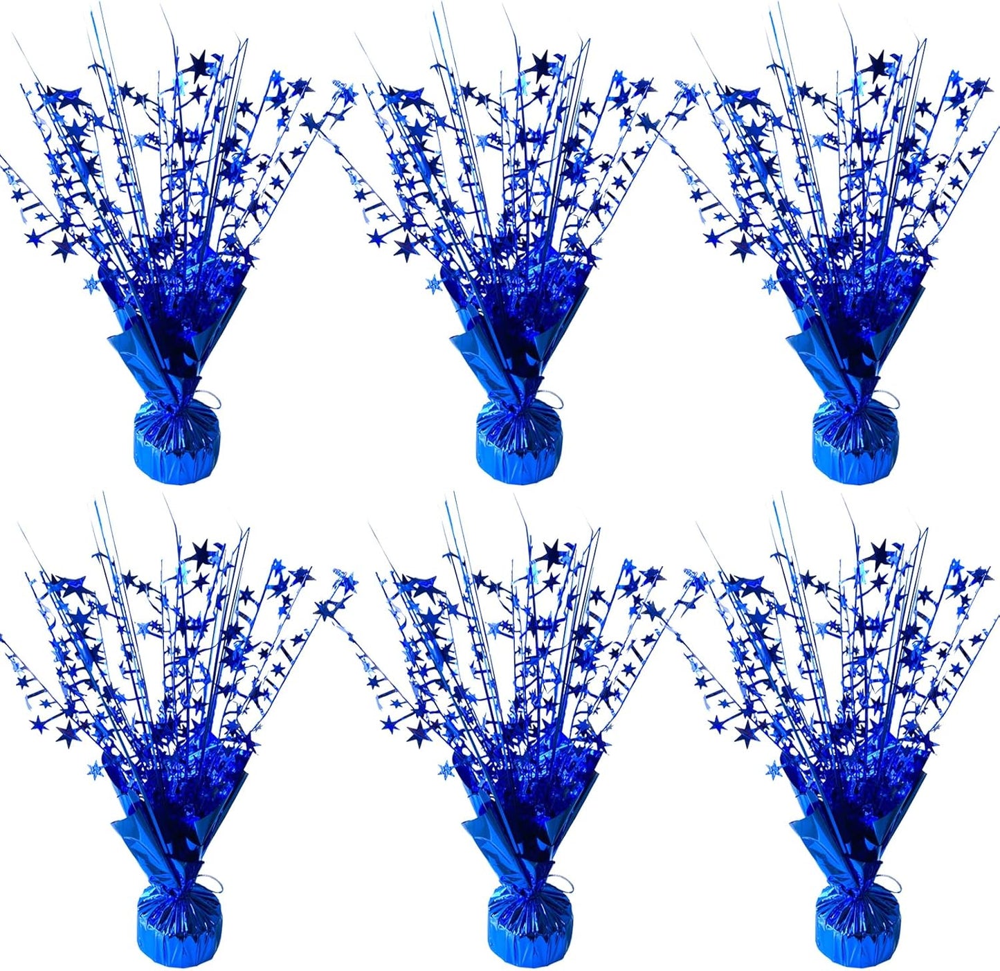 6 Pack Metallic Foil Spray Centerpiece Star Table Decoration Burst Table Centerpieces for Birthday Wedding Anniversary Graduation Holiday Party Supplies Decor, Blue