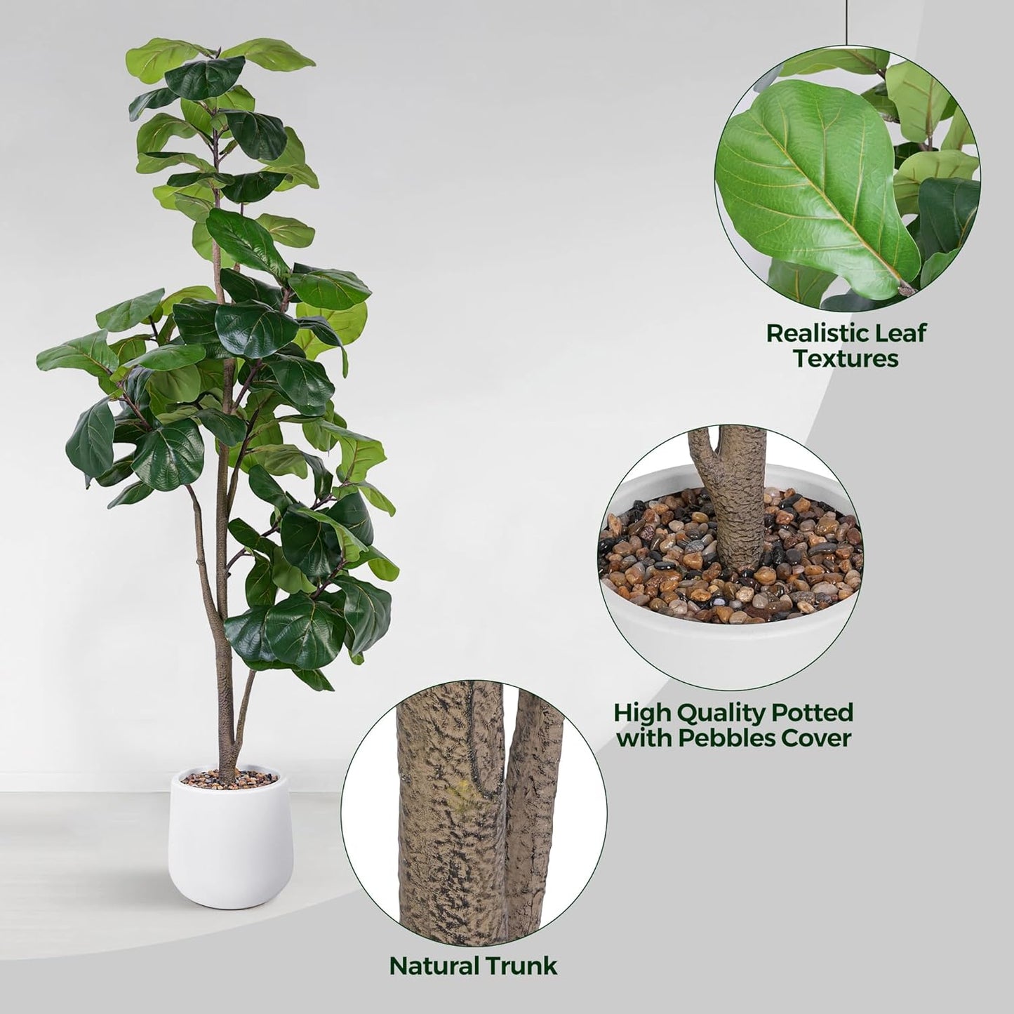 Artificial Fiddle Leaf Tree, 6ft Faux Plant Fake Ficus Lyrata Trees with White Planter, Artificial Fig Trees Floor Plants for House Office Living Room Indoor Home Decor, Housewarming Gift