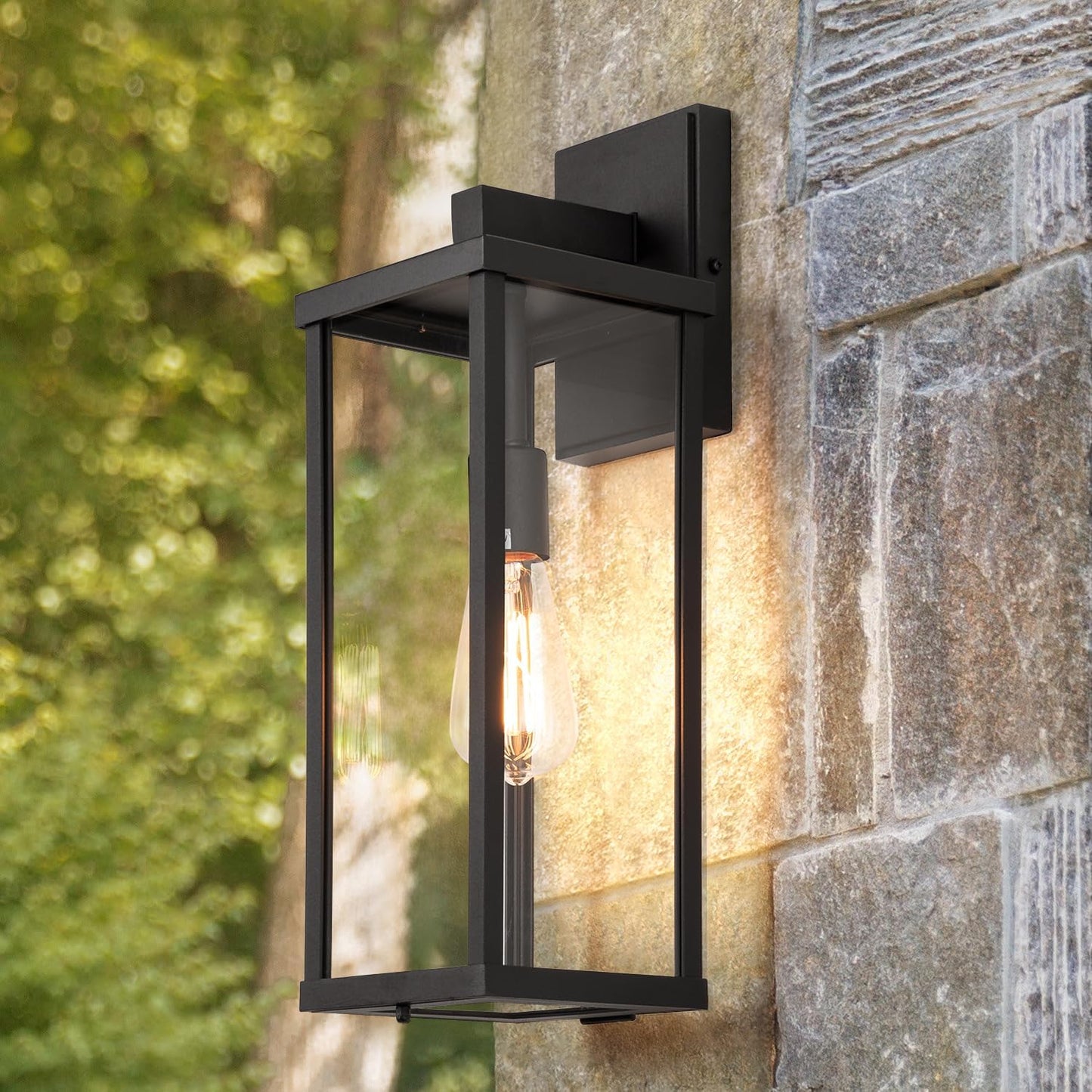 mirrea 18" Classic Outdoor Wall Sconce 1 Light in Matte Black Rectangular Metal Frame and Clear Glass Shade Waterproof Porch Light Patio Light Pack of 2