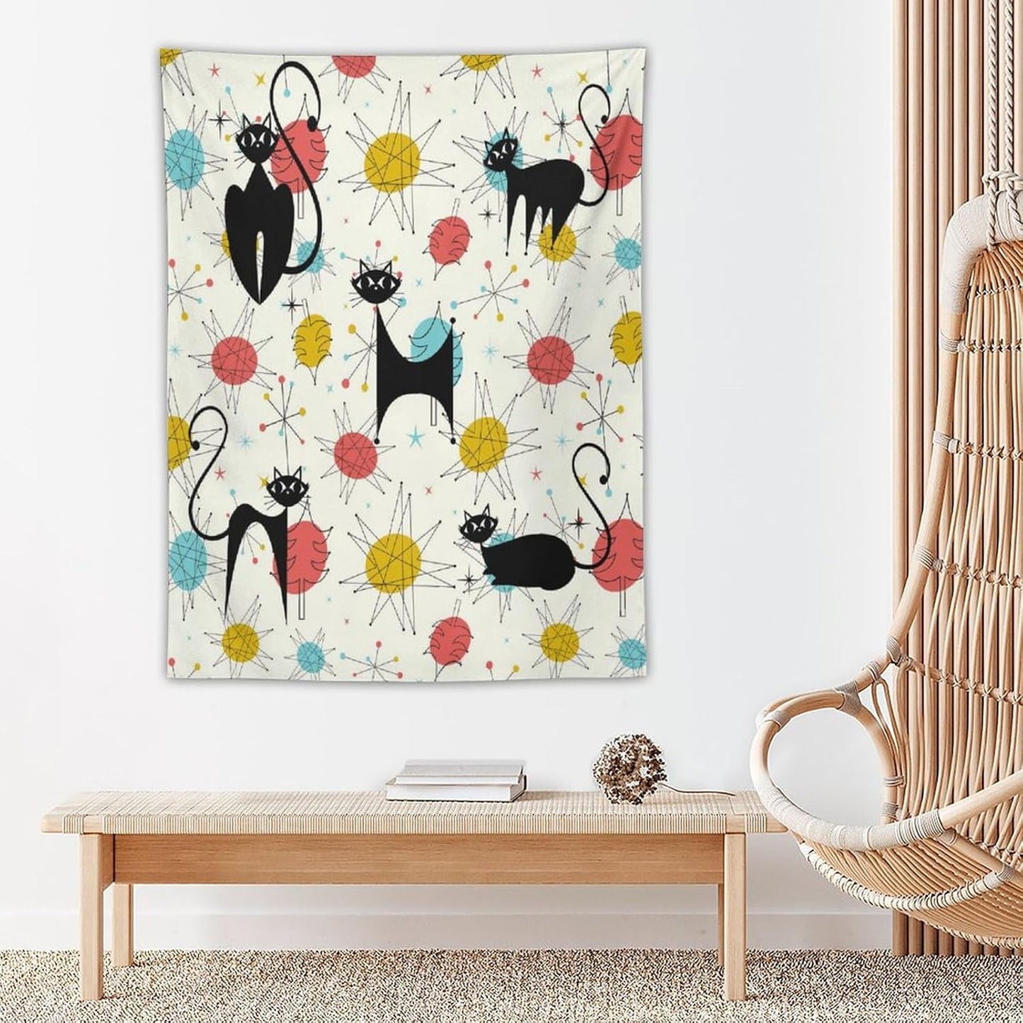 ICMOLYYENLO Abstract Cat Tapestry, Medieval Abstract Atomic Star Cat Vintage Home Wall Hanging Art Tapestry for Bedroom Living Room Dormitory 40x60 Inch