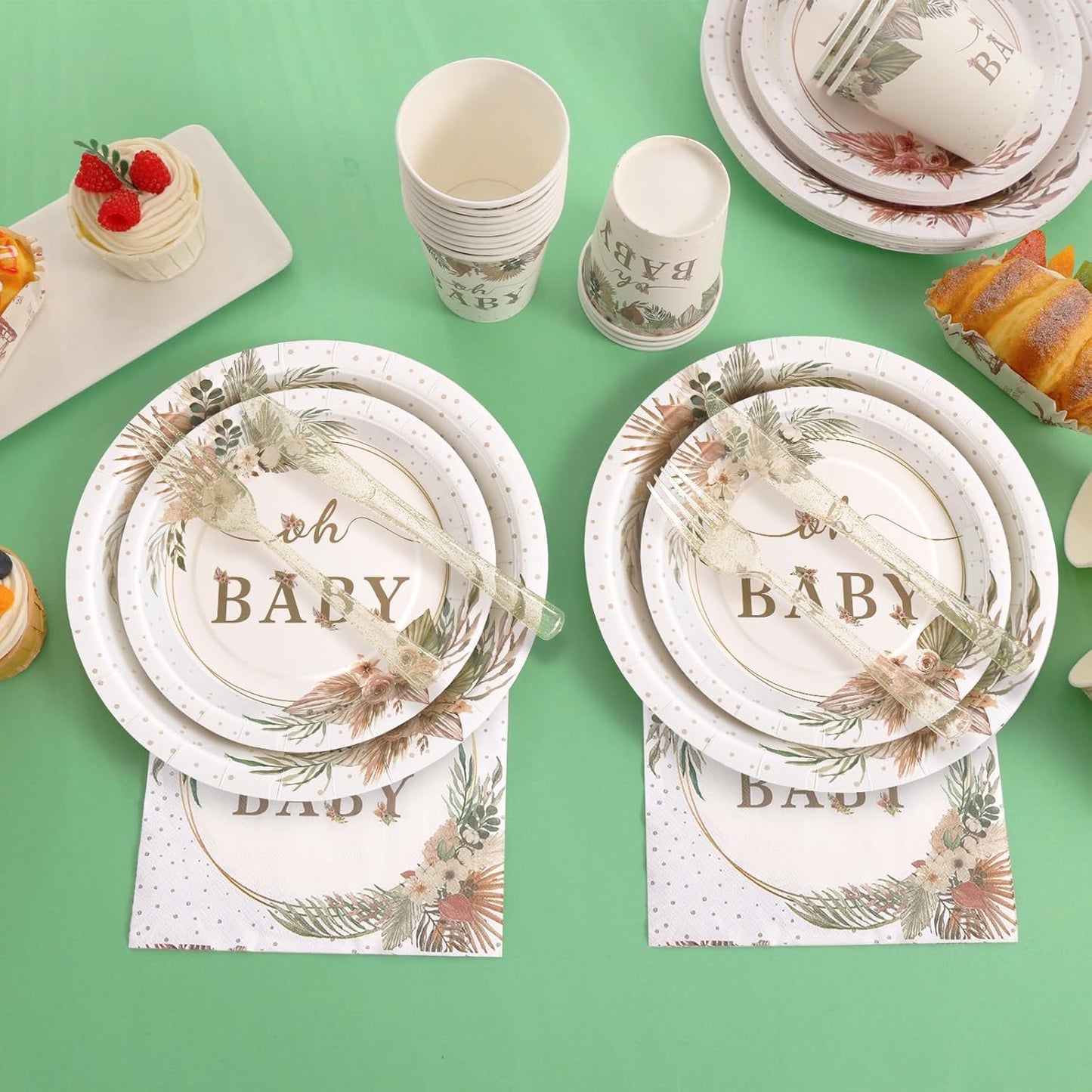 168 Pcs Boho Its A Girl Baby Shower Decorations, Boho Baby Shower Plates and Cups and Napkins Sets, for Baby In Bloom Oh Baby Western Girl, Summer Fall Woodsy Rustic Neutral, Serves 24