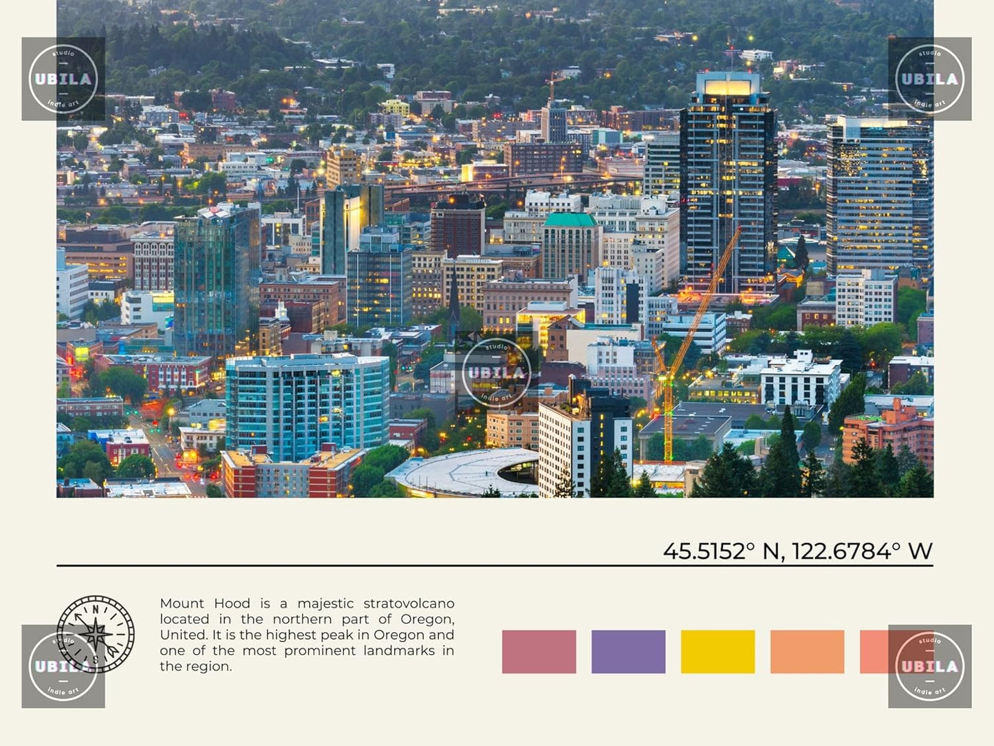 StudioUBILA Portland Wall Art Poster, Decorative Cityscape Landscape Art Prints, Home Decor Wall Art Print for Bedroom Living Room Kitchen Decorations, Unframed