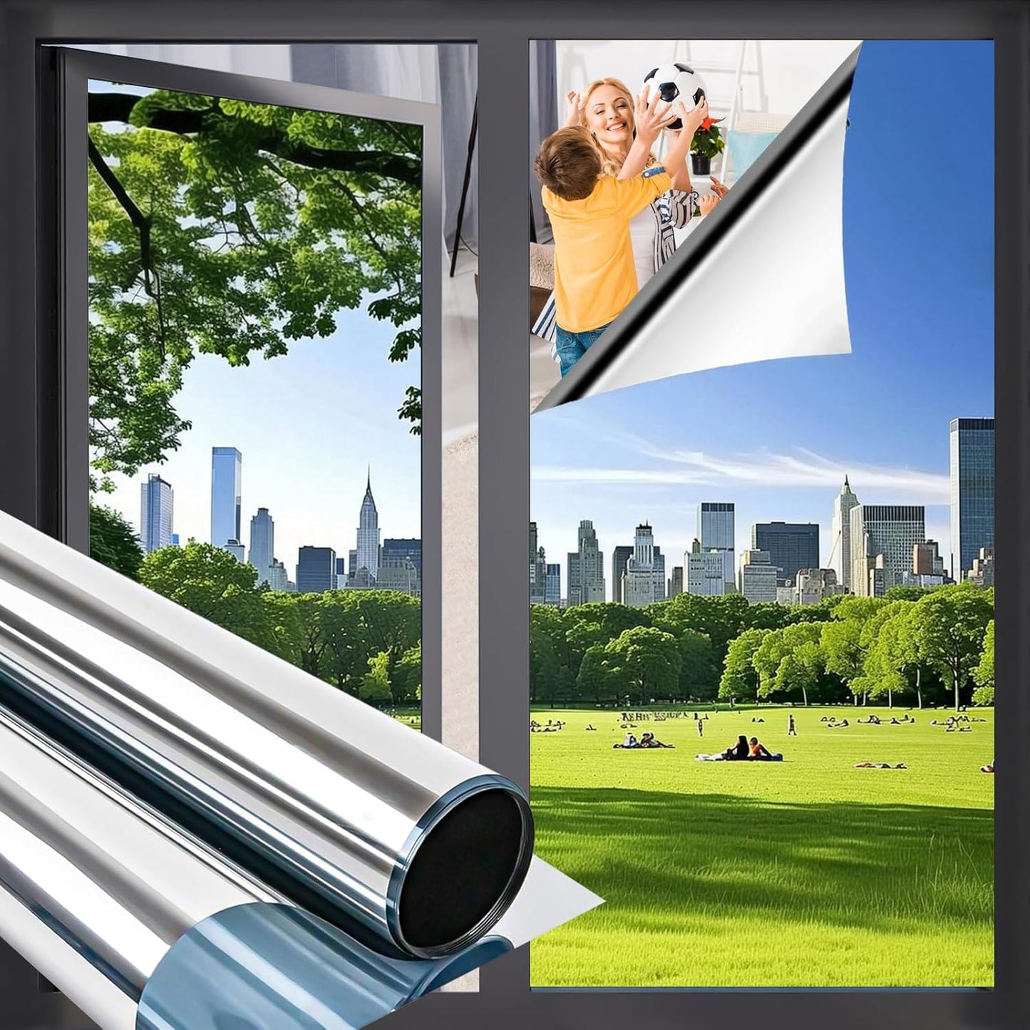 Niviy One Way Window Privacy Film See Out Not in Window Tint for Home 17.5 x 118 Inch Heat Blocking Anti UV Glass Door Mirror Reflective Window Film Home Office, Silver