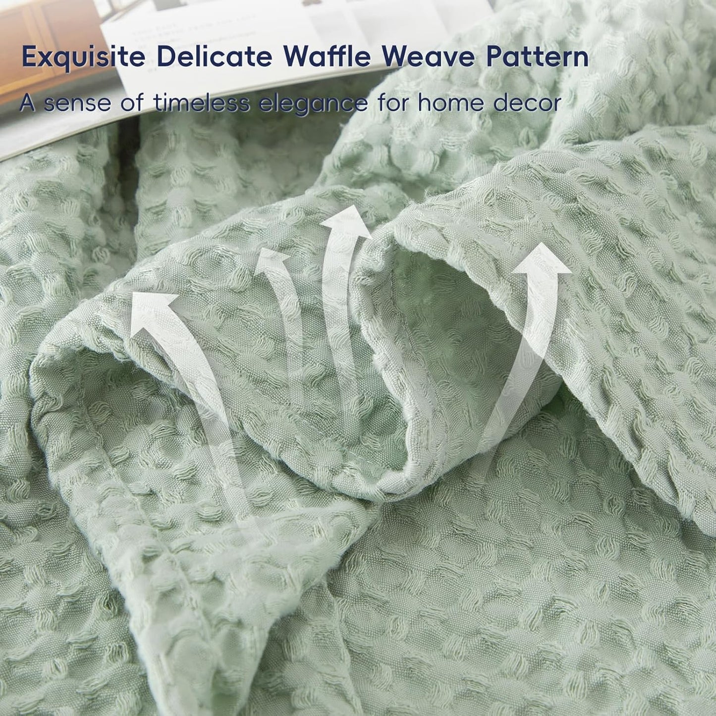PHF Ultra Soft Waffle Weave Blanket Twin Size 66"x 90"- Washed Lightweight Breathable Cozy Woven Blanket for Bed - Aesthetic Decor for Couch Bedding Sofa Home Car - Sage Green/Mint Green