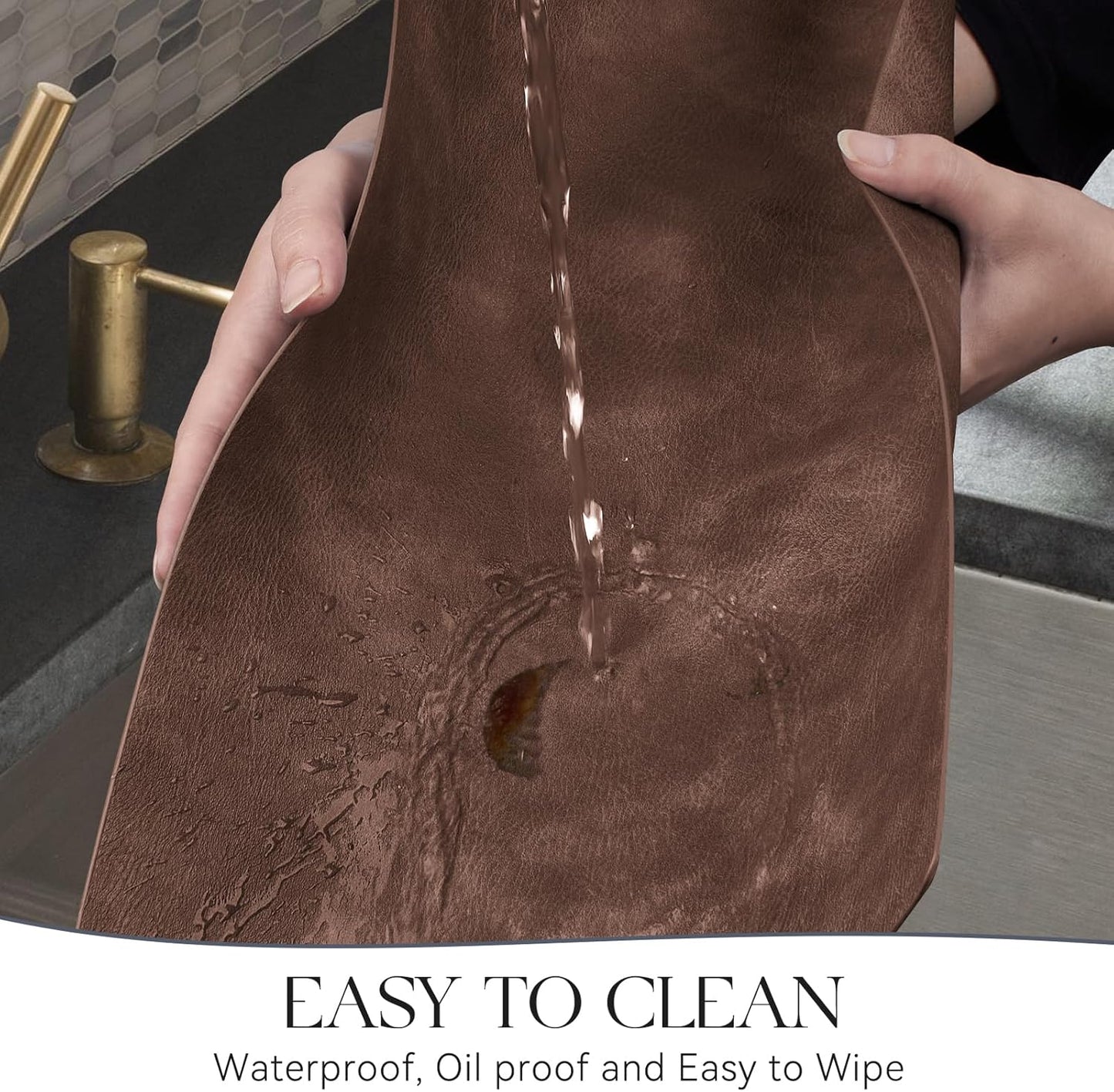 MOSAYT Vinyl Placemats Set of 4-12 X 17 Inch - Faux Leather 100% Waterproof Oil-Proof Wipeable PU Place Mats, Heat Resistant Reversible Table Mats for Kitchen, Dining, Outdoor (Coffee)