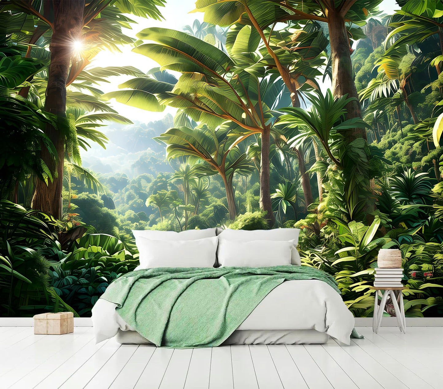 AFZEVEB-Green Tree Wall Mural Tropical Jungle Wallpaper for Bedroom 114"x74"(Not Peel and Stick)