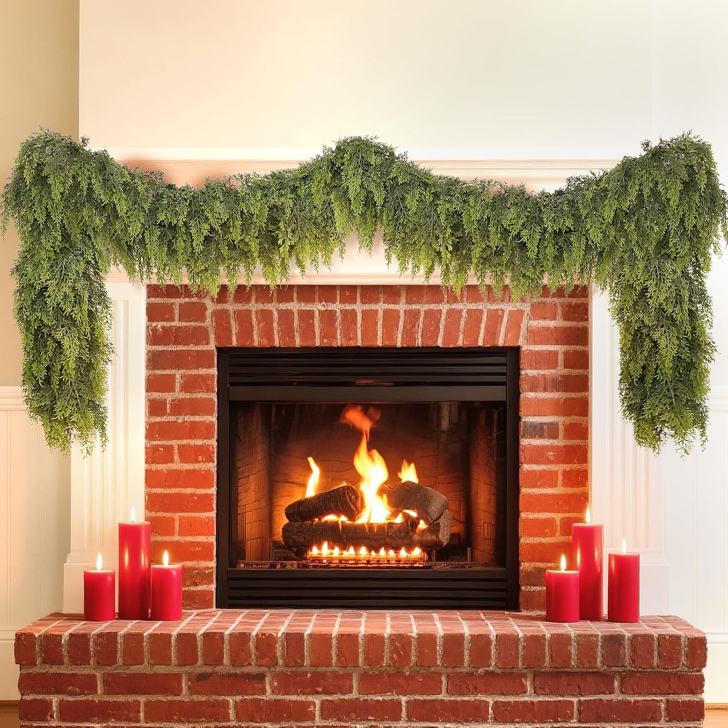 5FT Real Touch Cedar Garland for Fireplace - Artificial Christmas Garlands Realistic Faux Greenery Fake Pine Needles Garland for Holiday,Table, Window,Mantel,Stairs, Home,Indoor Outdoor Decor (1PCS)