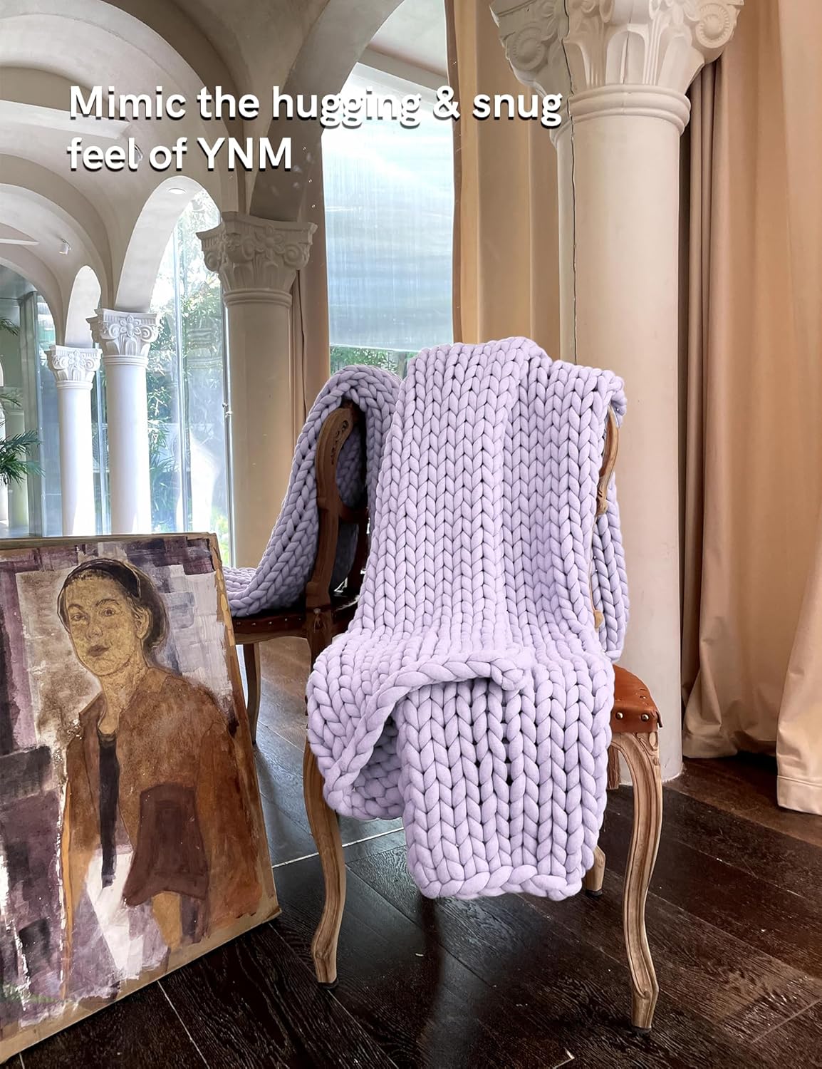 YnM Chunky Throw Blanket, Medium-Weight, Hand Knitted, Skin Friendly, Ventilated and Breathable, Machine Washable, Home Décor Piece for Couch, Sofa and Bed (Iris Lavender, 50x70 Inch)