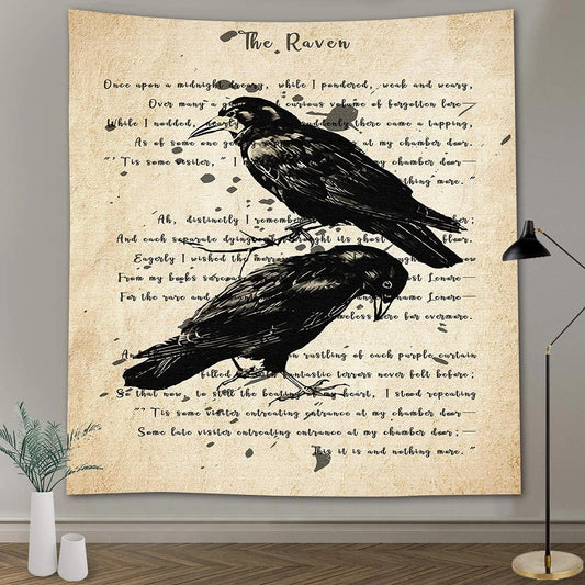 The Raven Wall Tapestry Nevermore Wall Decor Vintage Edgar Allan Poe Gothic Rustic Home Room Wall Hanging Tapestries 84x90 Inches for Living Room Bedroom Dorm GTQQAY1541