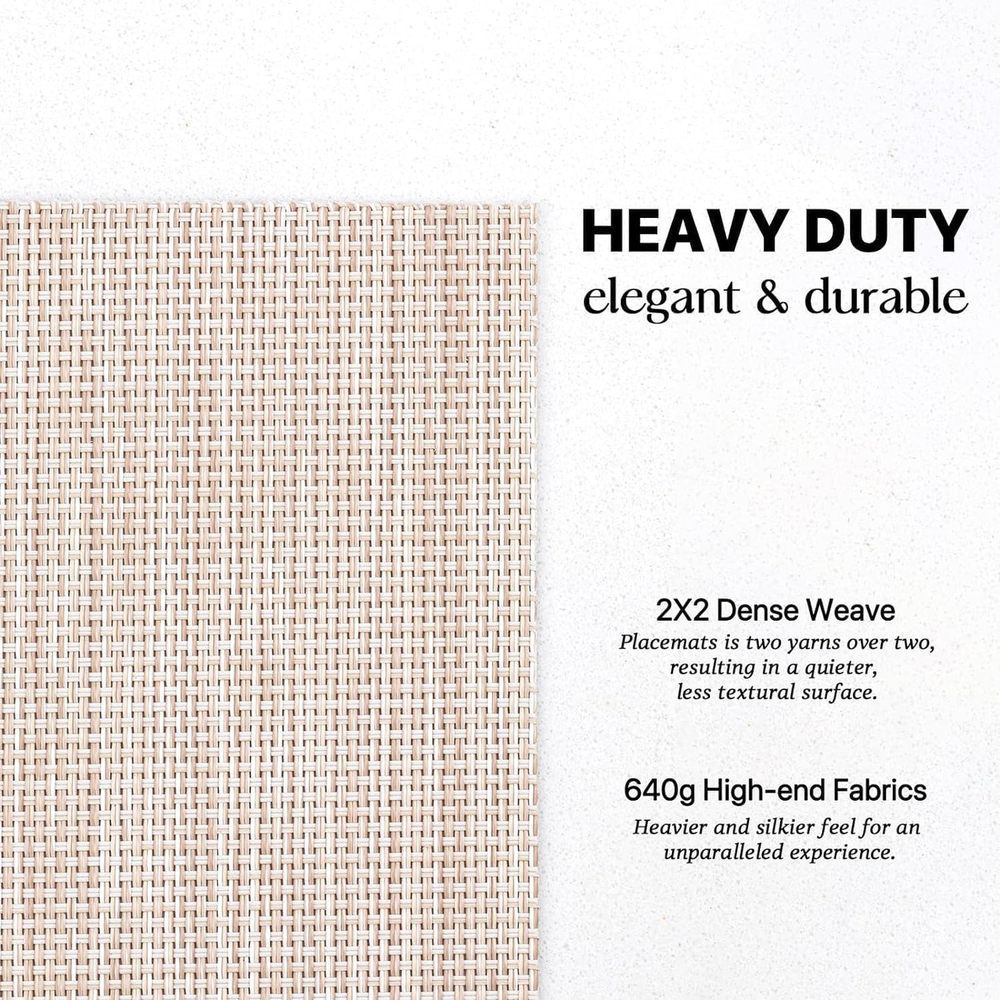 LEXMORE Placemats Set of 4 Vinyl/Plastic Woven Place Mats for Kitchen Table Indoor/Outdoor Washable Placemat Wipeable Dining Table Mats(A-Beige White)