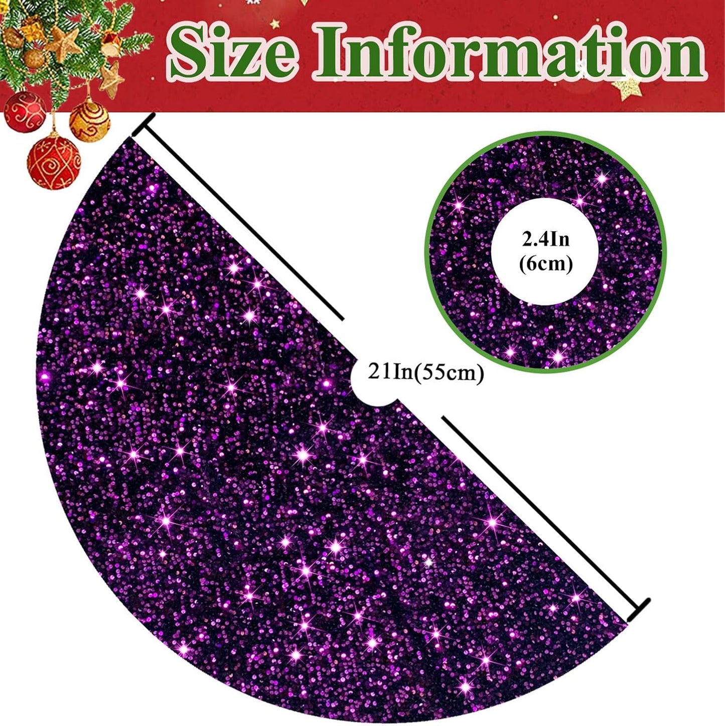 Purple Christmas Tree Skirts 21 Inch Xmas Tree Collar with Velvet Fabric Luxury Shiny Christmas Tree Mat Round Table TopTree Blanket Decoration for Happy New Year Christmas Party Holiday Birthday