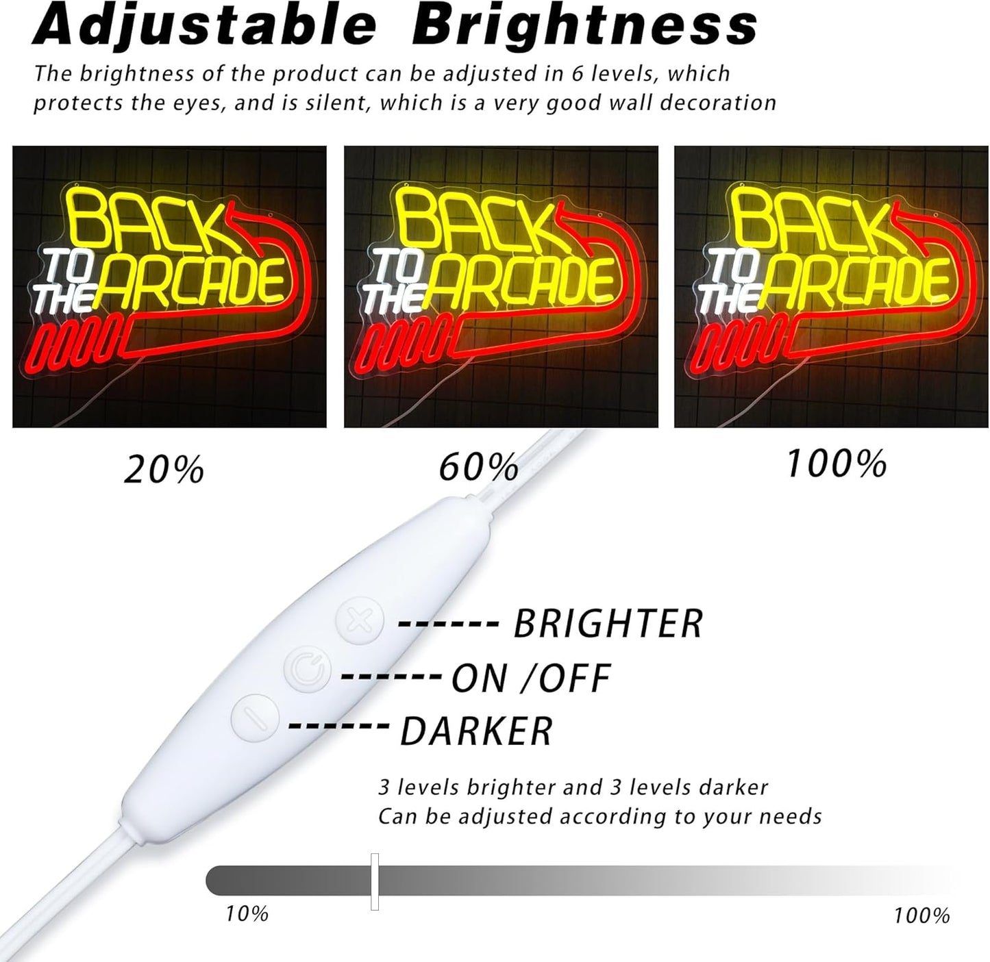 Retro Arcade Neon Sign Large Back to the Arcade Neon Light Dimmable Gamer Neon Signs for Wall Decor USB Powered Vintage Gaming Signs for Bar Game Room Man Cave(15.7 * 10.7inch)