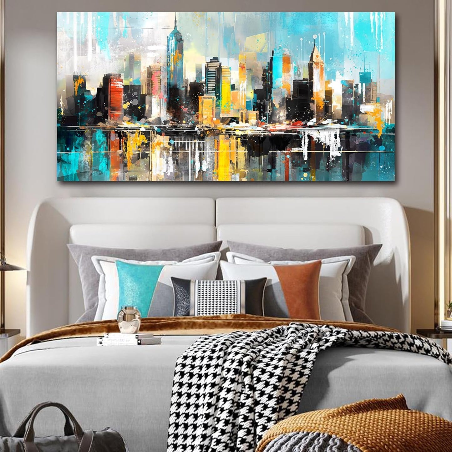 LAOTOART Cityscape Wall-Art for Living Room - Artwork for Walls - Large Canvas Art Wall Decor Ready to Hang Size 29" x 59"