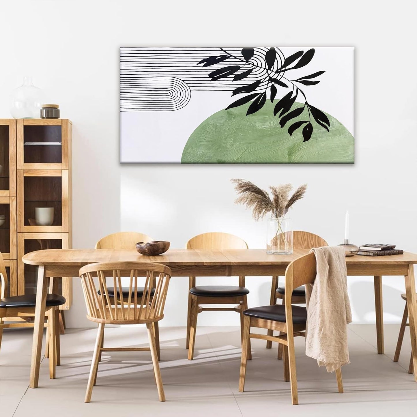 TAIJXAGSG Canvas Art Wall Decor Boho Green Wall Art For Living Room Modern Century Canvas Prints Paintings Pictures Botanical Bohemain Wall Art For Hotel Home Wall Artwork 24x48 Inch