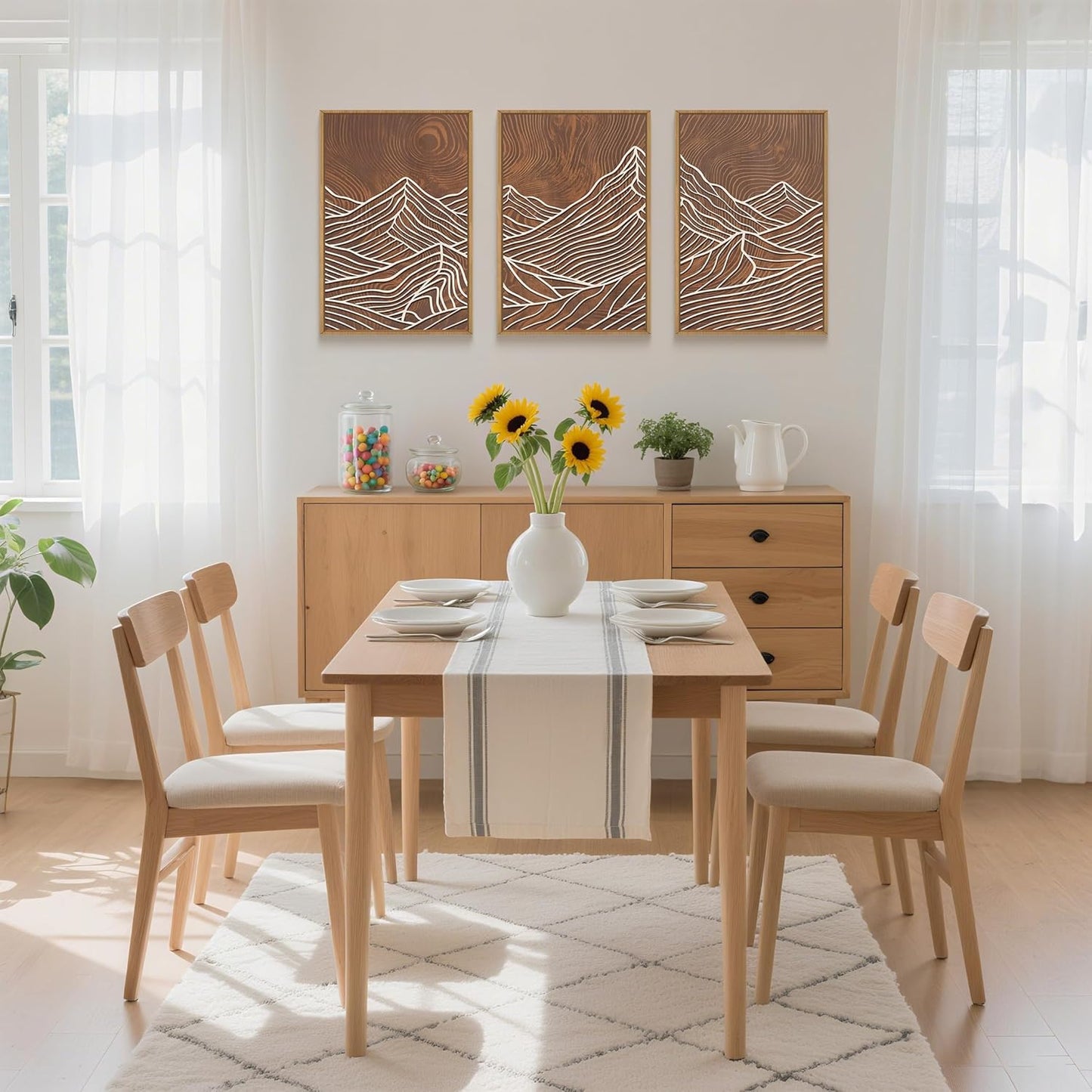 HPINUB Line Style Mountain Framed Canvas Wall Art Set, Vintage Tree Rings Wall Decor, Abstract Tree Spiral Wall Painting, Modern Nature Art Prints for Living Room,Bedroom,Farmhouse-16 x24 x3