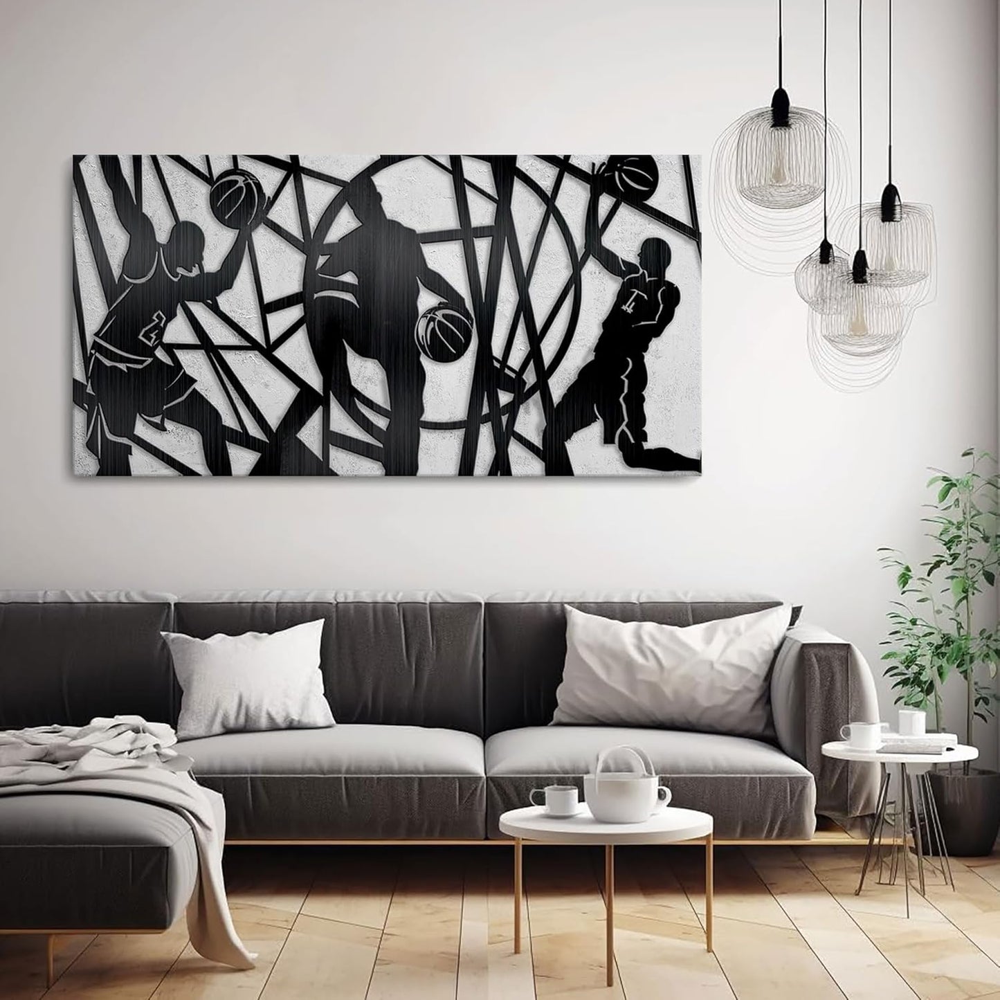 Large Sports Wall Art, Black and White Wall Art Basketball Poster Canvas Print Modern Pictures Paintings Ready to Hang Boys Teen Room Bedroom Home Office Gym Decor 29x58 IN
