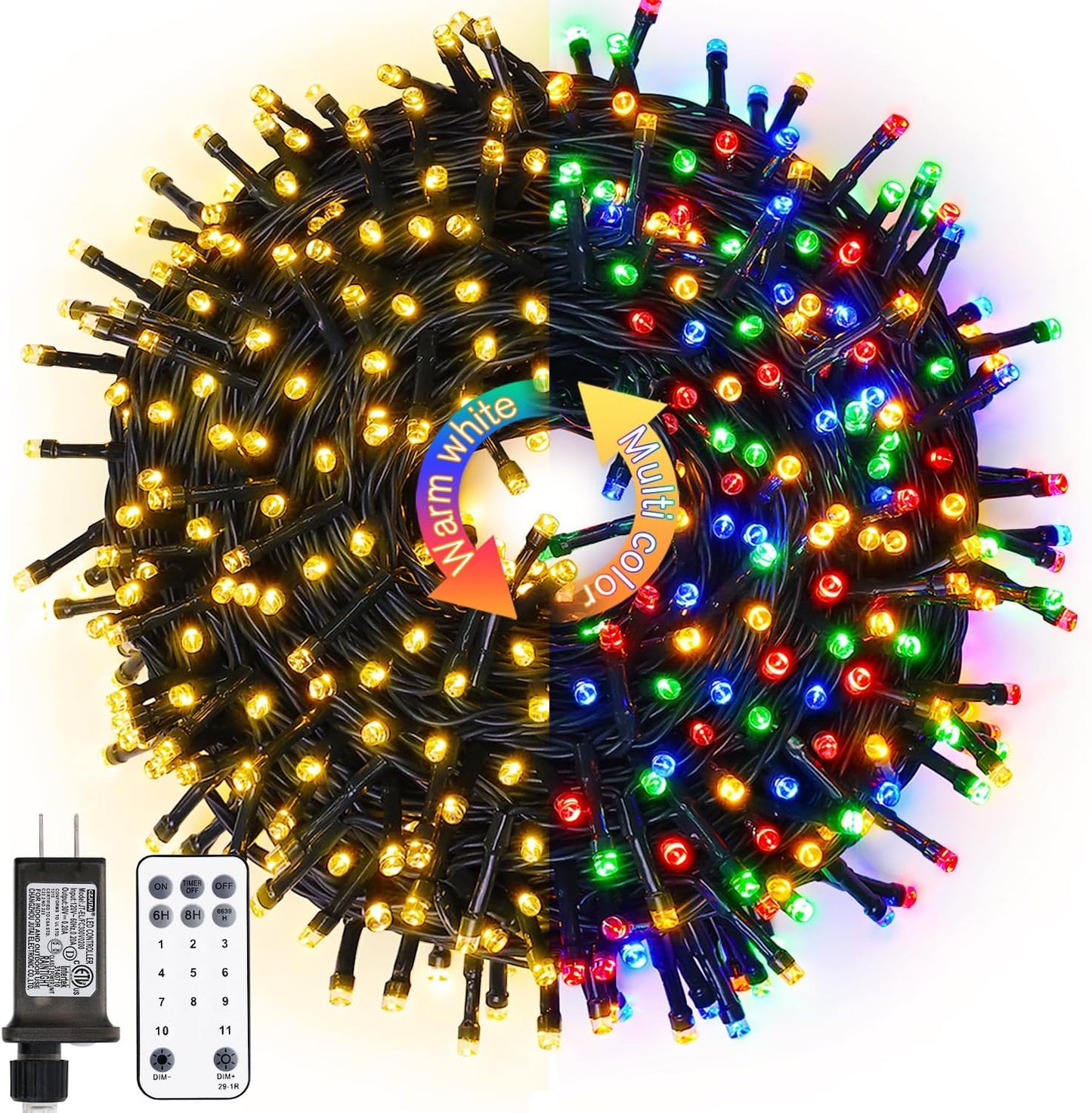 JMEXSUSS Color Changing Christmas Lights, 66ft 200 LED Warm White & Multicolor String Lights Outdoor Waterproof with Remote, Connectable Christmas Tree Lights Plug in for Indoor Xmas Decor