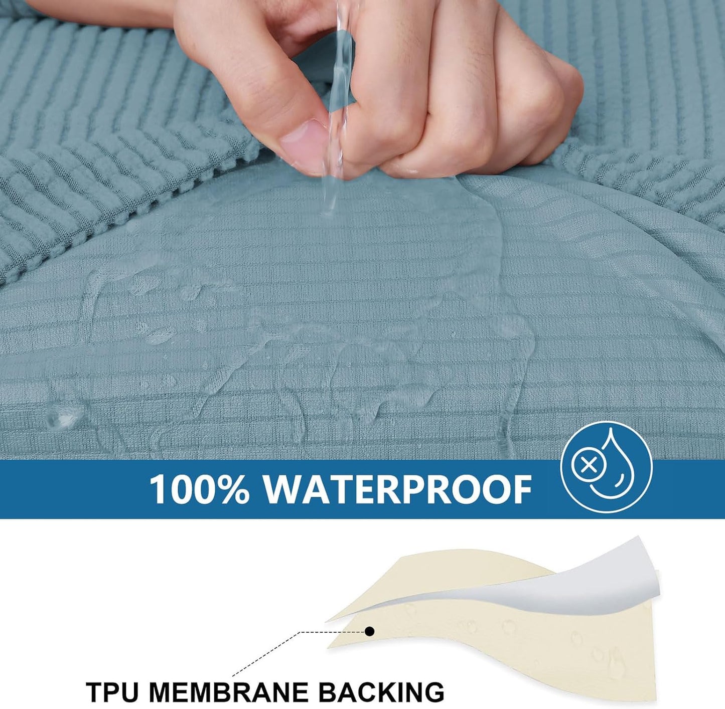 hyha Waterproof Couch Cushion Covers for Pets, Non Slip Sofa Seat Cover for Dogs Washable, Soft Thick Stretch Jacquard Fabric, Sofa Slipcovers with Elastic Bottom (1 Piece for Backrest L, Lake Blue)