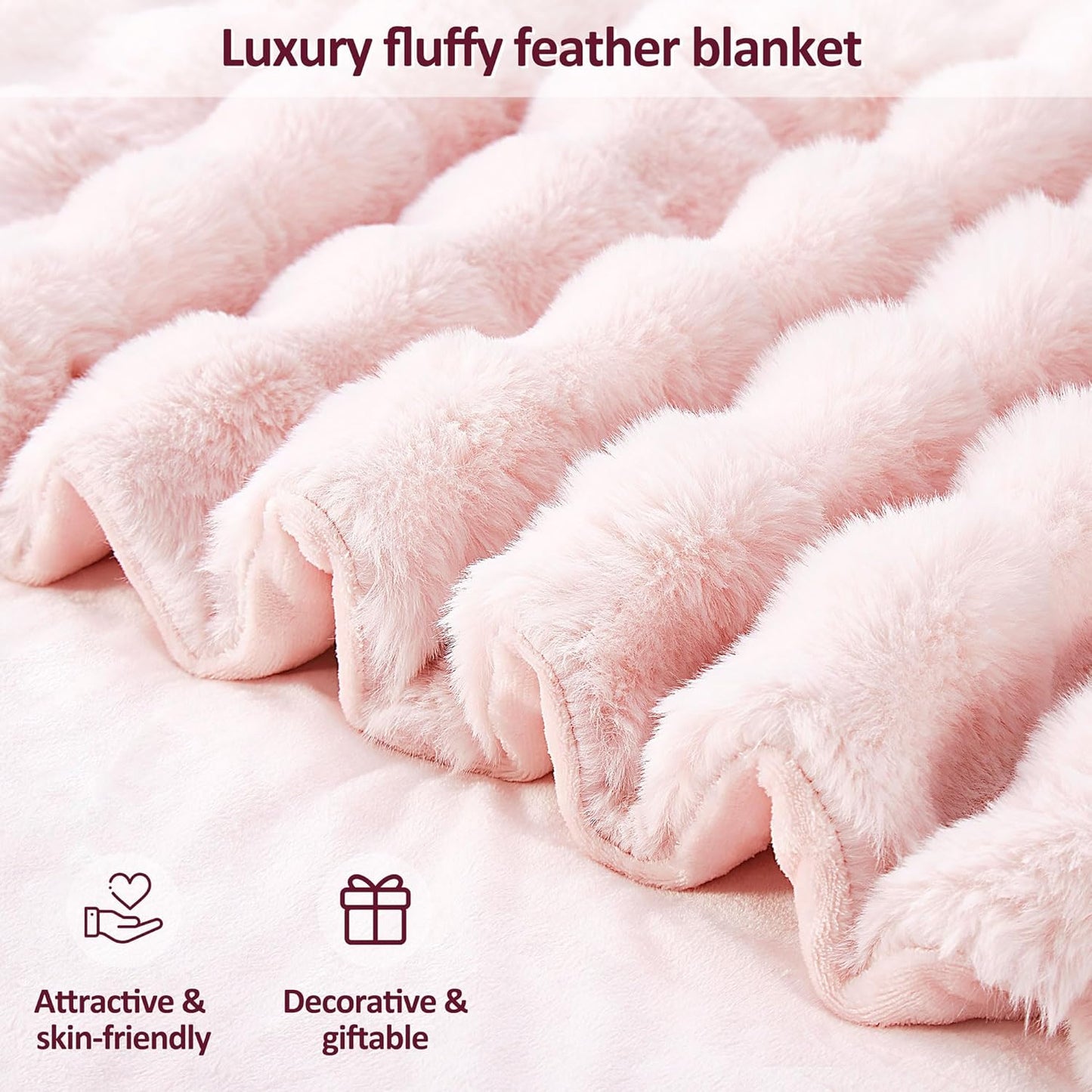 DREAMNINE Oversized Soft Thick Fuzzy Faux Rabbit Fur Throw Blanket Twin Size 60" x 71", Double Sided Comfy Plush Warm Shaggy Fluffy Blankets, Luxury Big Cozy Cute Furry Blanket for Bed Couch Pet, Pink