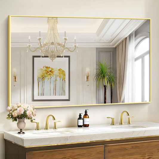 40x60inch Gold Bathroom Mirror, Gold Rectangle Mirror with Frame, Large Rectangular Wall Mirrors for Bathroom, Living Room, Hair Salon, Big Farmhouse Mirror Hang Horizontal/Vertical