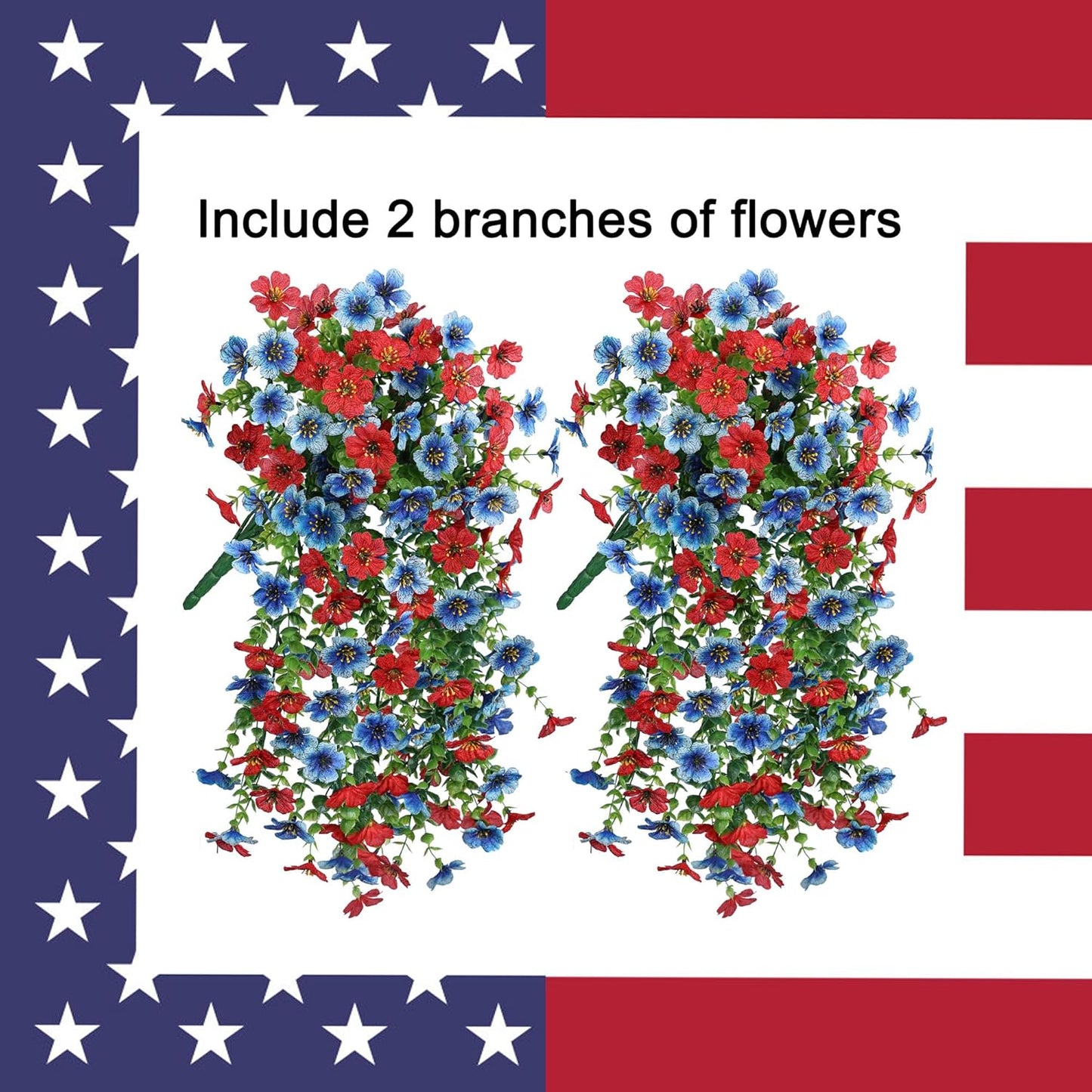 INSPRING Artificial Faux Hanging Flowers Plants for Spring Outdoor Outside Decoration, 2 PCS Fake Silk Daisy with Eucalyptus UV Resistant Realistic Trailing Vines for Balcony Patio Porch (BlueRed)