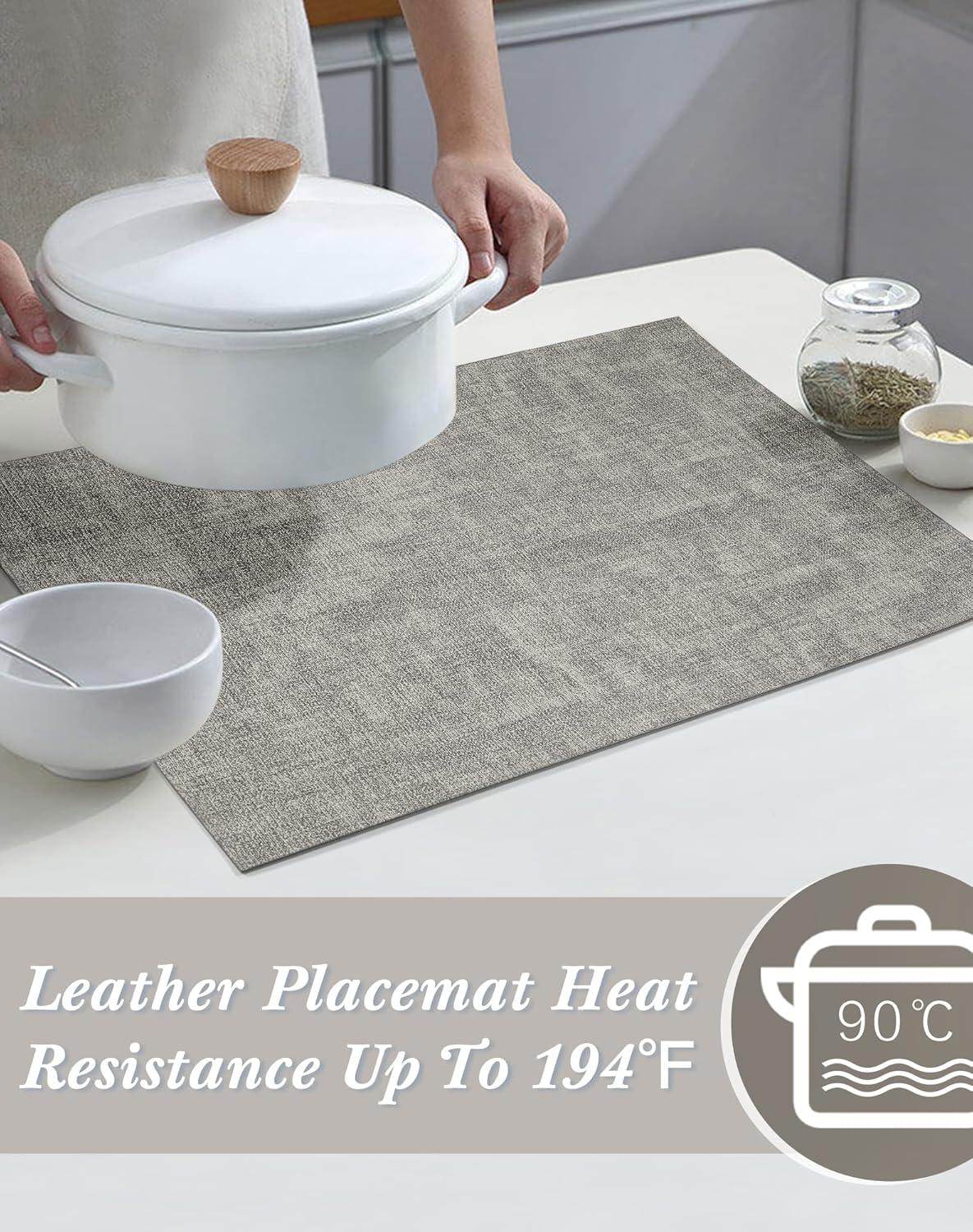 SUEH DESIGN Leather Placemats Set of 6 Reversible Table Mats Heat Resistant Waterproof No-Slip Place Mats for Dining Table Kitchen Parties