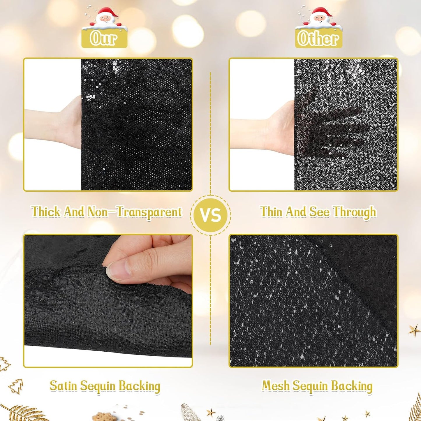 Eternal Beauty Christmas Tree Skirt, 24 Inch Black Halloween Sequin Tree Skirt Small Xmas Tree Skirt for Christmas Tree Decorations