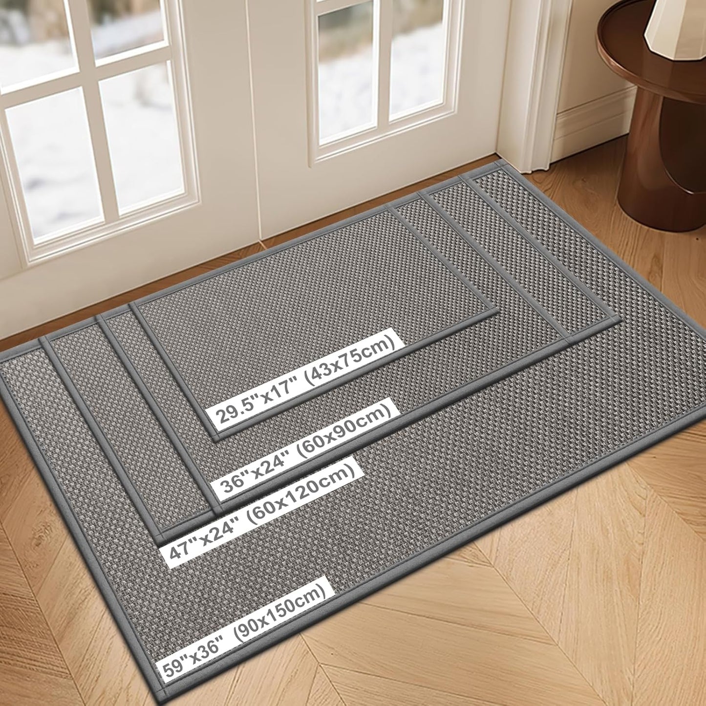 LEKEEPGO Door Mat 17"x29", Non Slip Door Mat Indoor Entrance, Rubber Backing Front Indoor Door mat Washable Absorbent Low-Profile Entryway Entry Resist Dirt Inside Door Mats, Light Grey