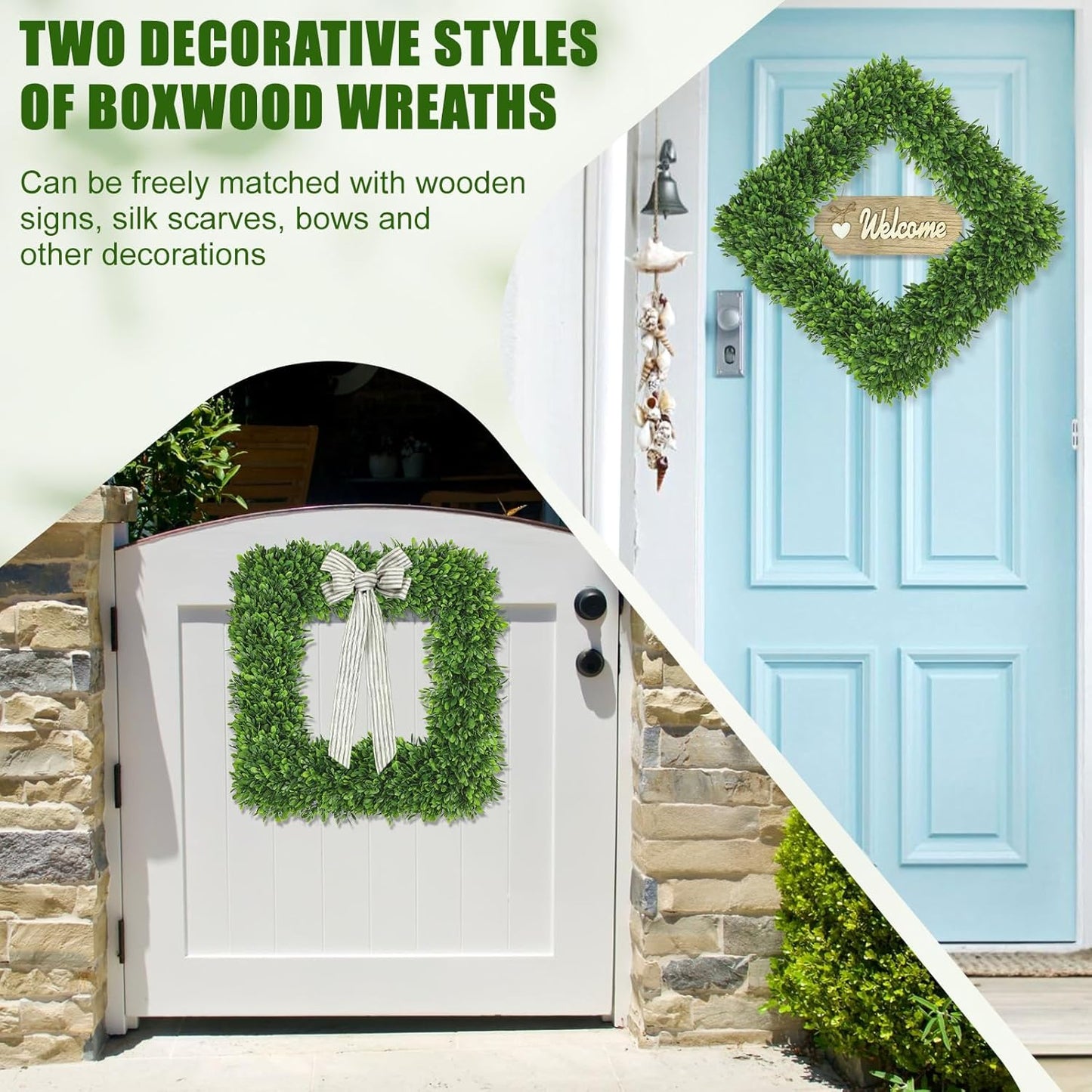 Artgar 22Inch Boxwood Wreath, Spring Wreaths for Front Door, Realistic Green Square Boxwood Wreath for Year-Round Decor, Artificial Summer Wreaths for Wedding Farmhouse Indoor/Outdoor Porch Decor