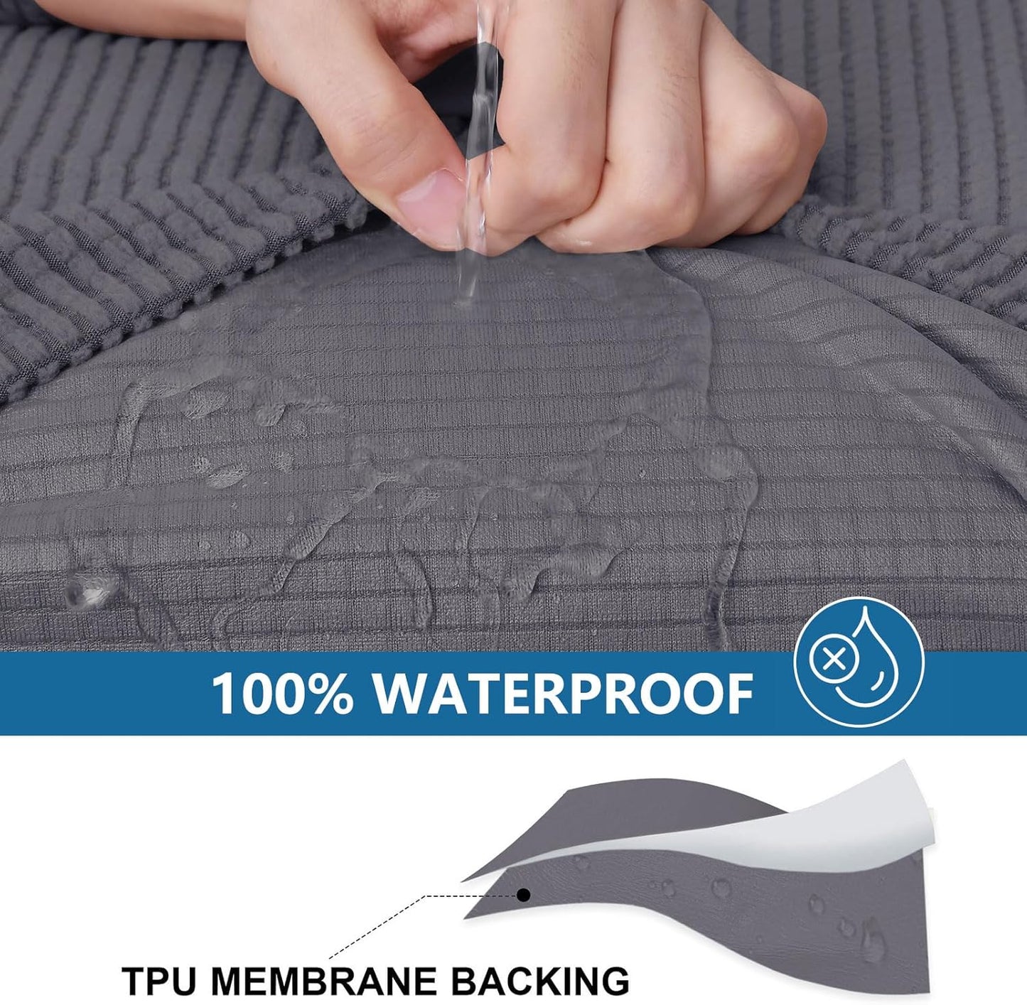 hyha Waterproof Couch Cushion Covers, Washable Sofa Cushion Slipcovers, Thick Stretch Jacquard Fabric, Couch Sofa Covers for Pets with Elastic Bottom (3 Pieces, Middle Grey)