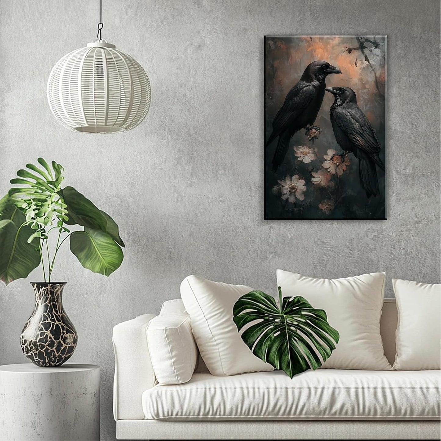 OAAPITI Birds Canvas Wall Art Black Couple Crow Picture Print Vintage Gothic Raven Artwork for Living Room Halloween Home Wall Decor(Artwork-7,24"x36")