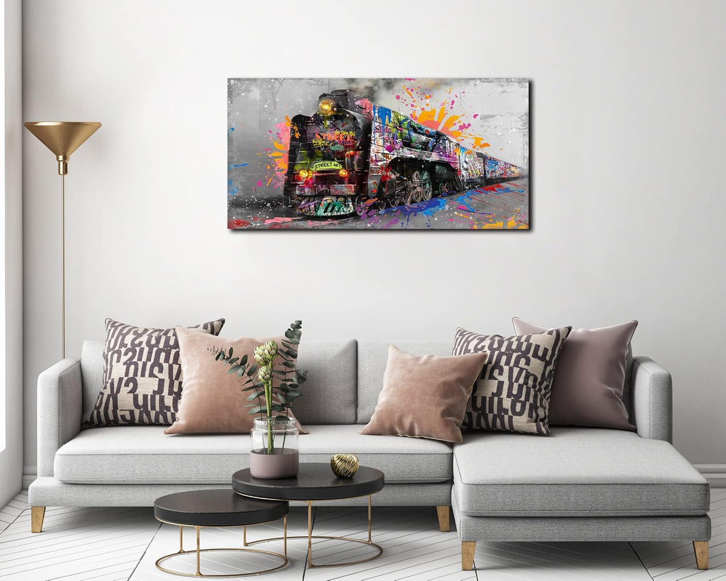 JKWALL77 Graffiti Train Wall-Art - Banksy Canvas Wall Art For Living Room - Modern Art Wall Decor Ready To Hang Size 40" x 20"