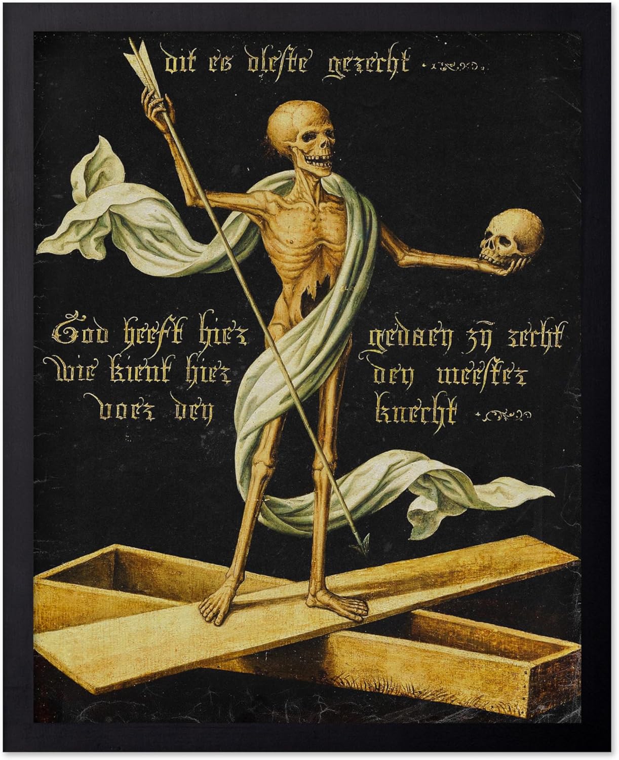 Poster Master Vintage Medieval Poster - Retro Gothic Print - Gift for Artist, Friend - Allegory of Life and Death, Skeleton, Dark, Skull - Wall Decor for Home, Living Room, 11x14 Black Framed