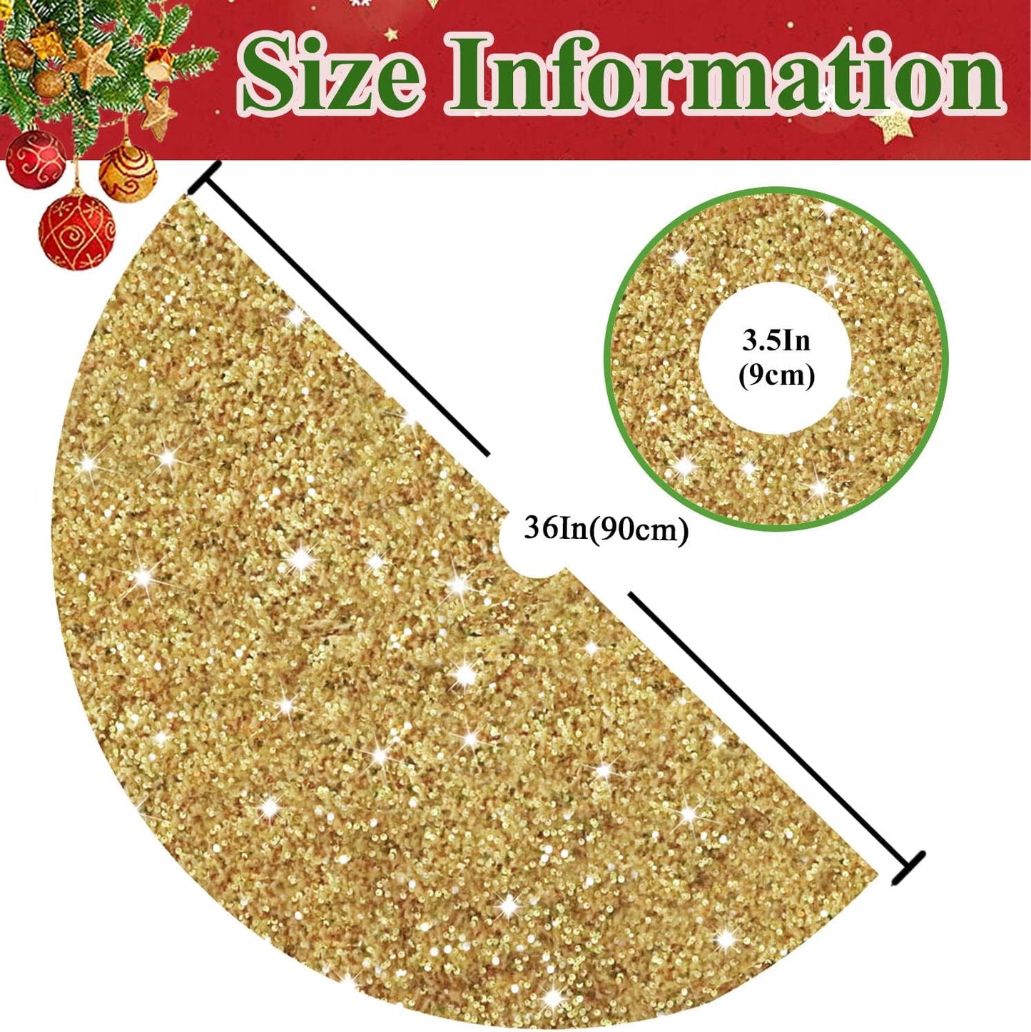 Gold Tree Skirt 36 Inch Shiny Sequin Christmas Tree Skirt Christmas Ornaments for Feast Tree Velvet Round Xmas Tree Skirts Glitter Metallic Christmas Tree Base Skirt Unique Sequins Tree Blanket.
