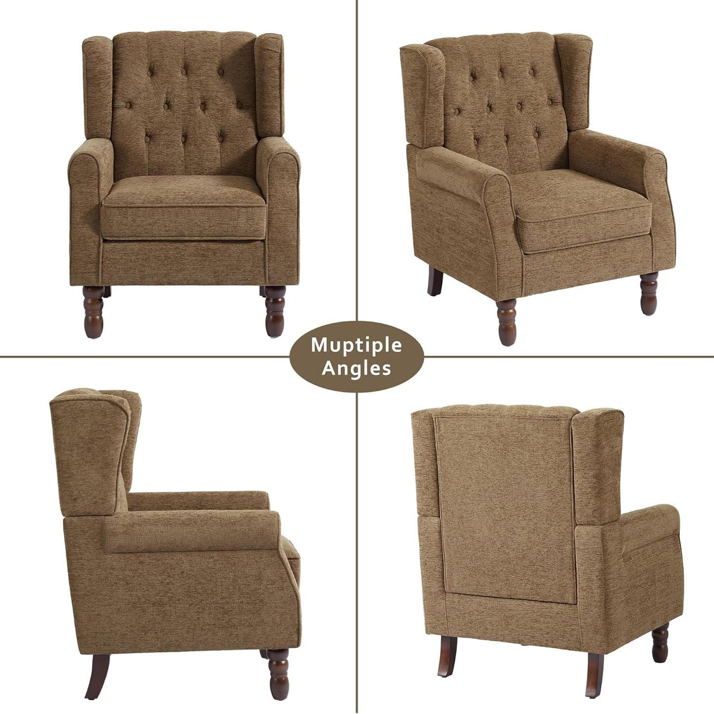 Lumibee High Back Accent Chair,Upholstered Wingback Armchair with Solid Wood Legs for Small Spaces,Comfy Single Sofa Chair for Living Room,Bedroom,Office-Gray