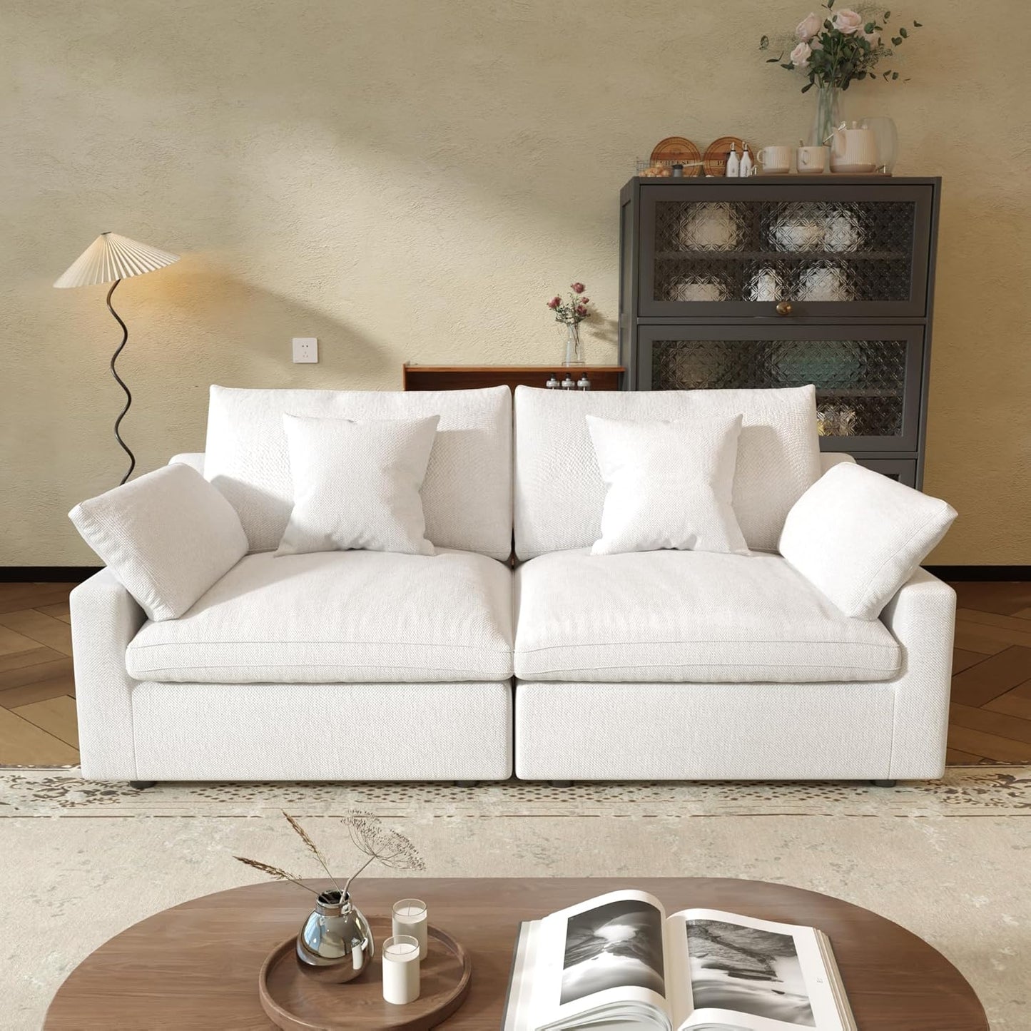 JACH Sectional Couches for Living Room, Cloud Sectional Couch with Deep Seat, Down Filled Modular Sofa, Covers Removeable & Washable,Love Seat Sofas Furniture for Living Room, White