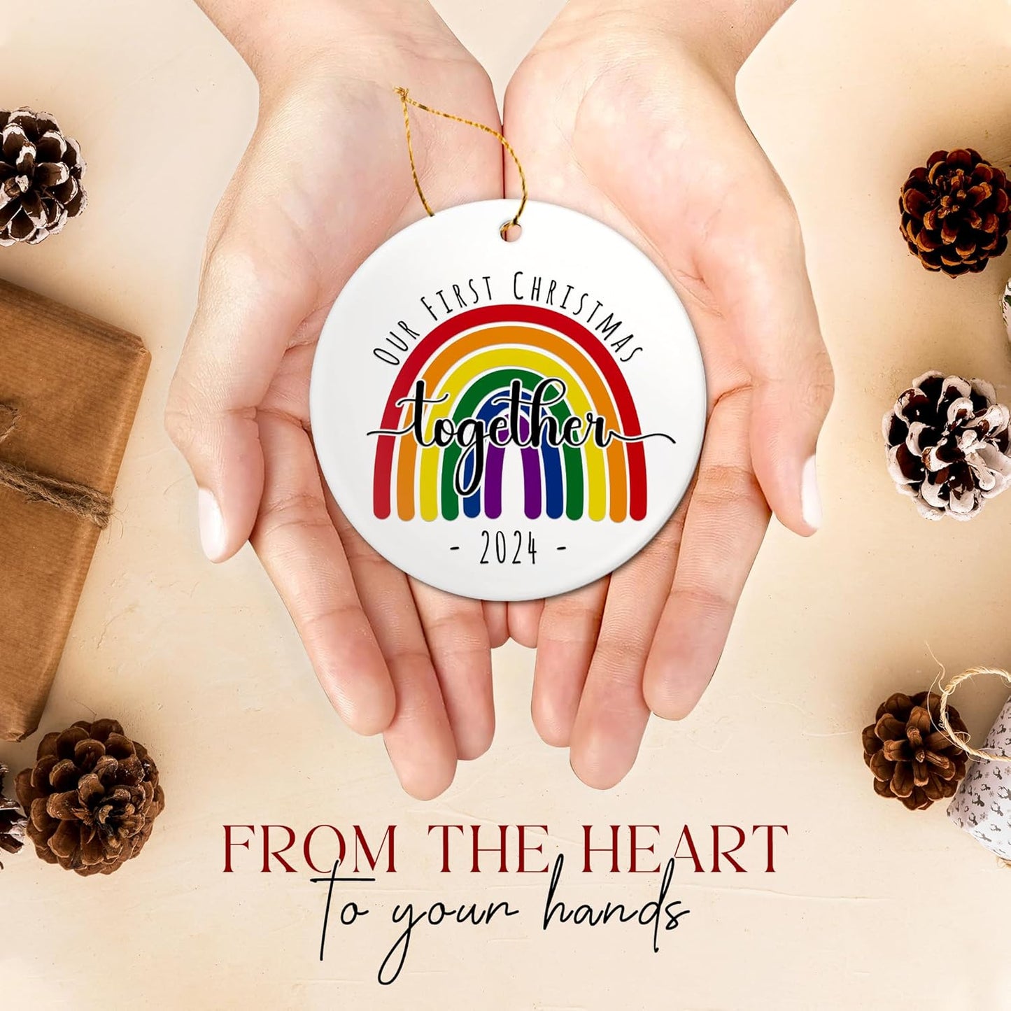 Our First Christmas Together LGBT Ornament, Gift for Couple LGBT, Couple LGBT Keepsake Decor Xmas Tree, Pride LGBT Ornament Christmas 2024, Rainbow Gift