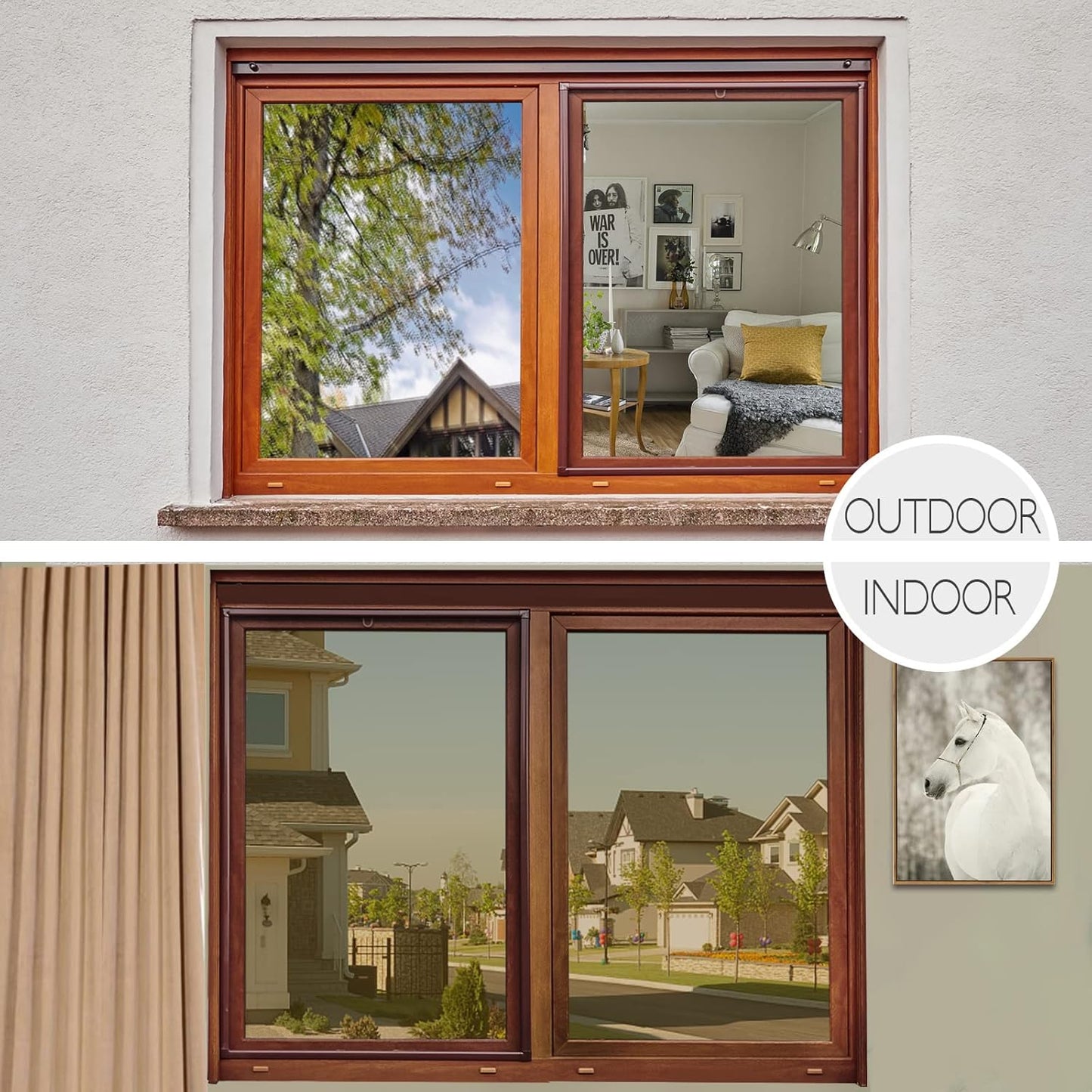 HIDBEA One Way Privacy Window Film, Daytime Mirror Reflective Heat Control UV Sun Blocking Non-Adhesive Static Cling Window Tint for Home and Office (Brown-Silver, 35.4 Inch x 16.4 Feet)