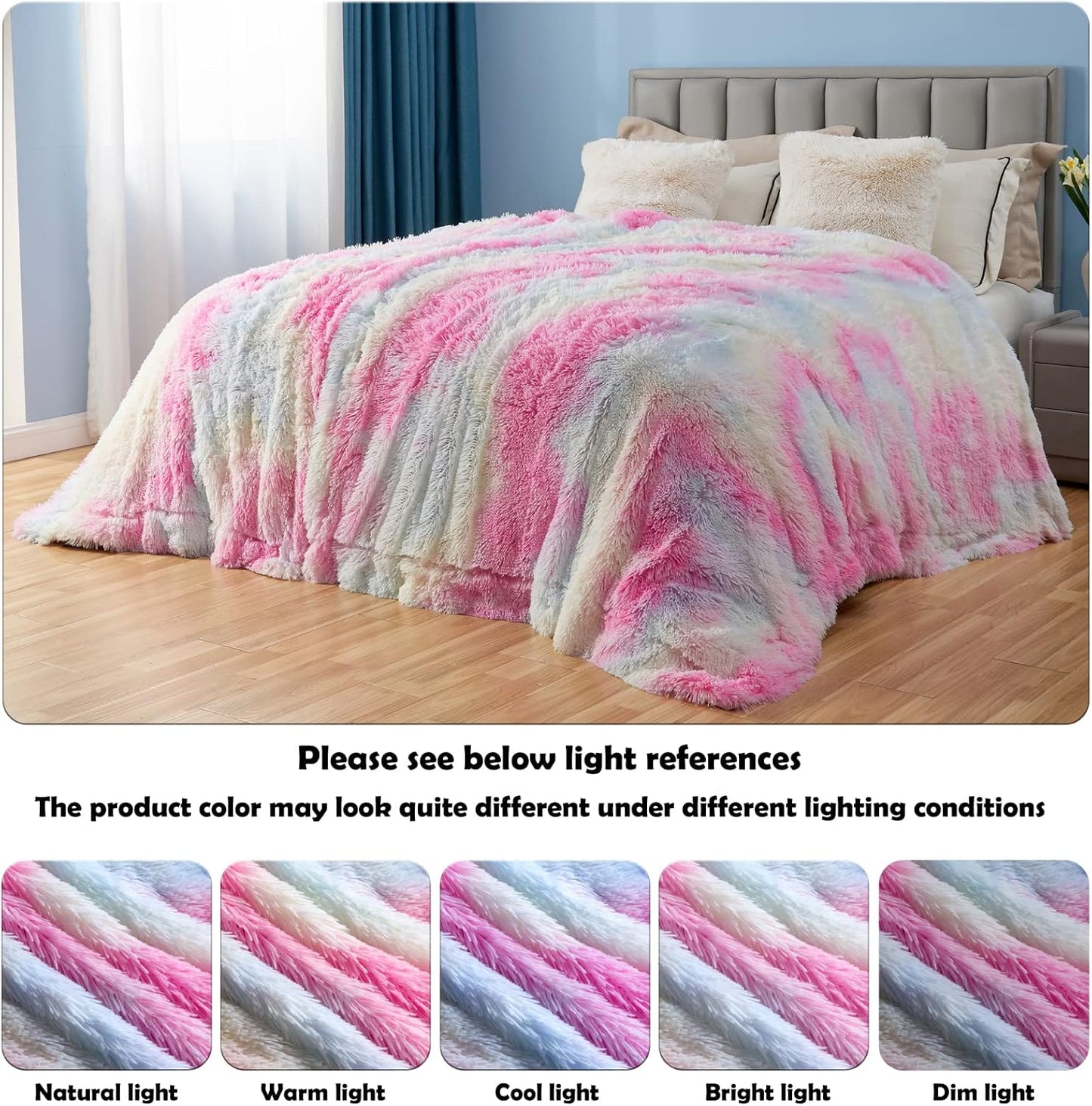 GONAAP Fuzzy Faux Fur Throw Blanket Tie-dye Rainbow Super Soft Cozy Plush Fuzzy Shaggy Blanket for Couch Sofa Bed (Tie-dye Rainbow, Throw(50"x60"))