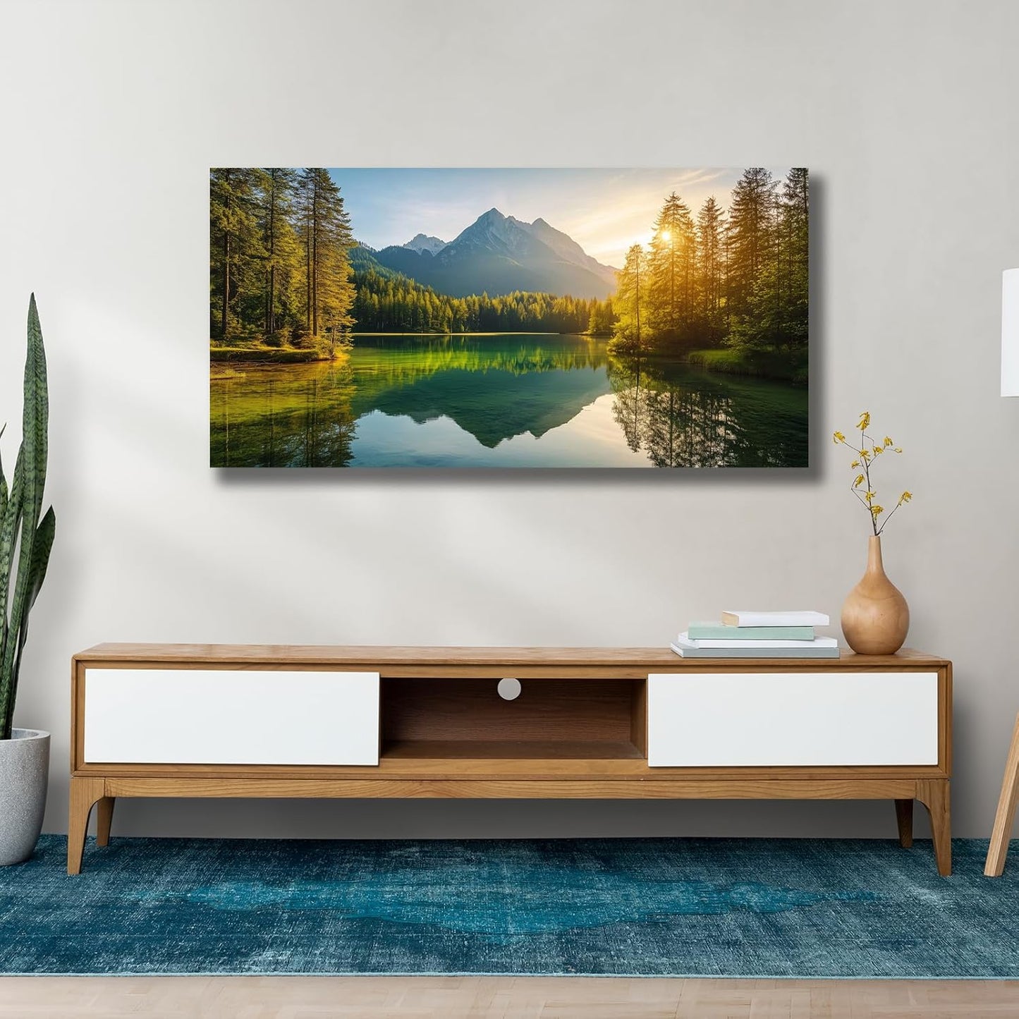 Yuaxker Tree of Life Wall Art Green and Yellow Wall Decor Modern Landscape Posters Artwork for Living Room Bedroom Dining Room Office Home Decor 24x48inch