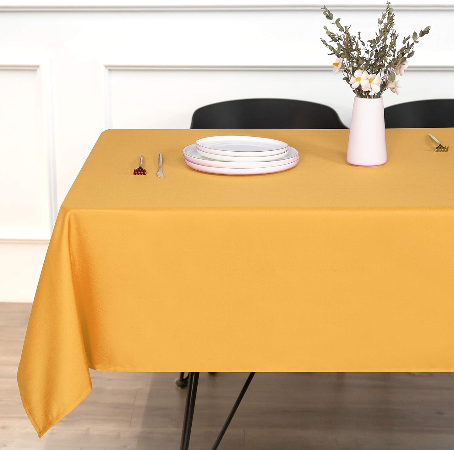 sancua Rectangle Tablecloth - 60 x 84 Inch - Stain and Wrinkle Resistant Washable Polyester Table Cloth, Decorative Fabric Table Cover for Dining Tables, Buffet Parties and Camping, Gold