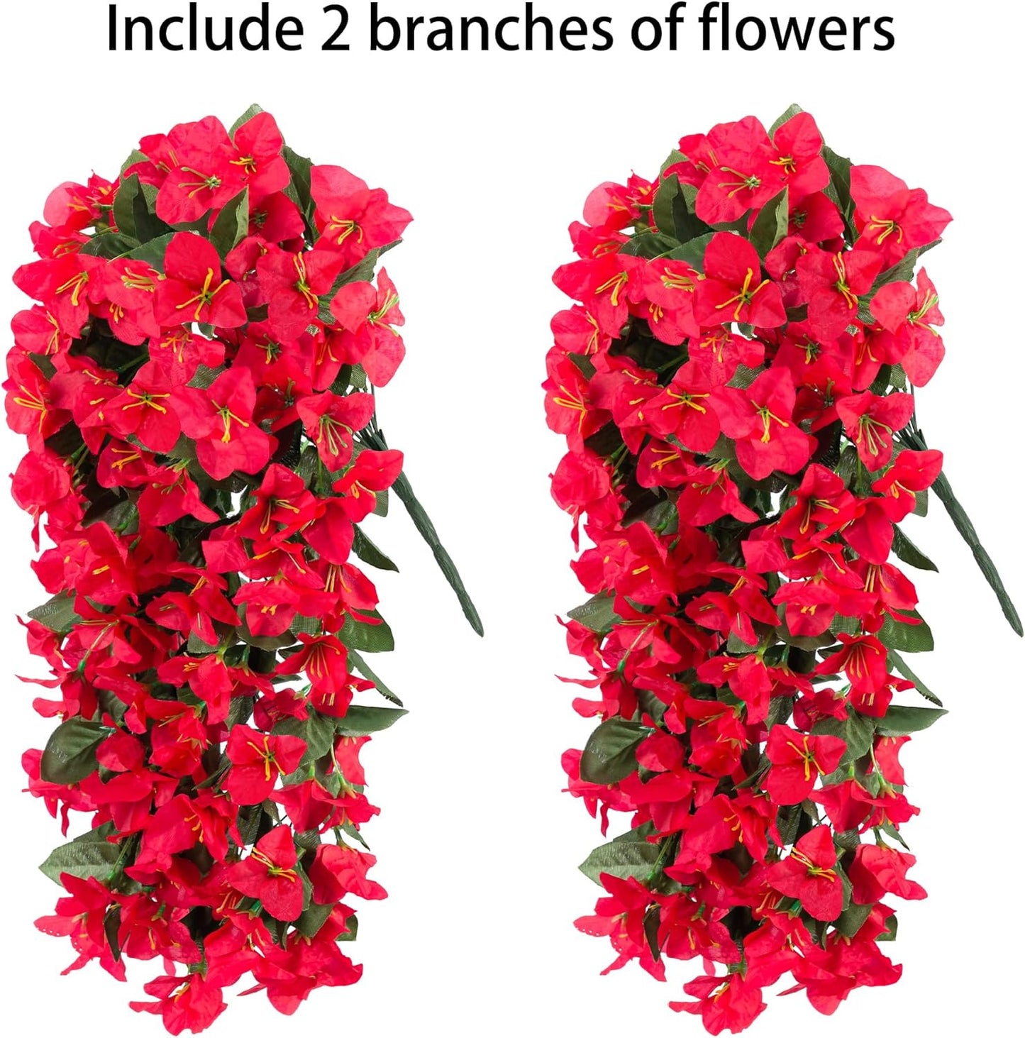 Faux Bougainvillea Artificial Flowers Plants for Outdoor Outside Decoration, 2 PCS Red Fake Flowers UV Resistant Look Real Silk Long Trailing Vines for Front Door Porch Planter Urn Patio Garden Yard