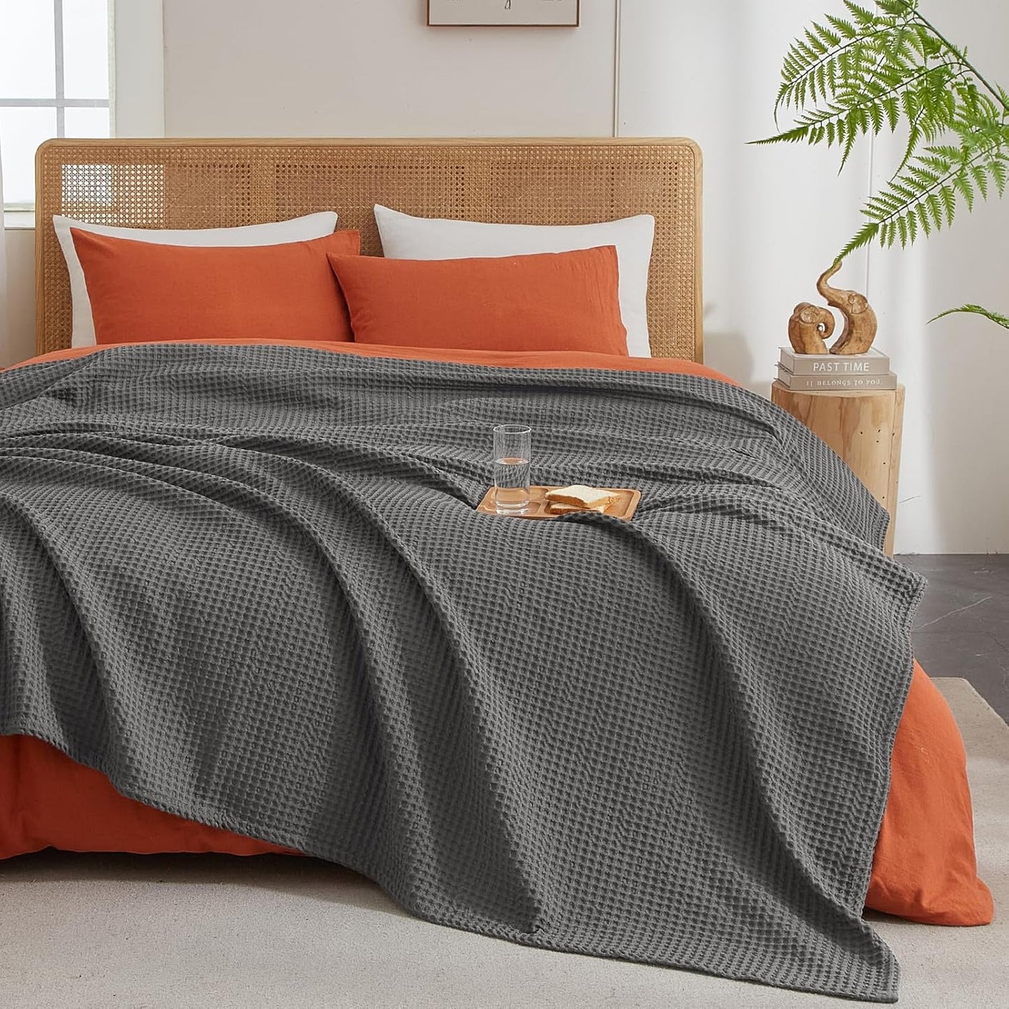 PHF Ultra Soft Waffle Weave Blanket Queen Size 90"x 90"- Washed Lightweight Breathable Cozy Woven Blanket for Bed - Aesthetic Decor for Couch Bedding Sofa Home Car - Grey