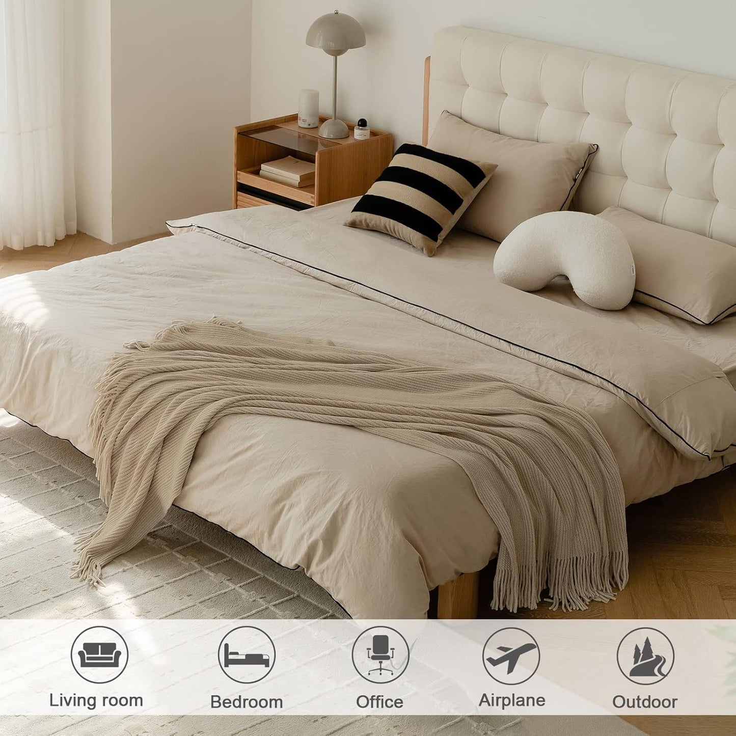 lifein Throw Blanket for Couch, Soft Boho Decor Bed Throw,Cozy Beige Knitted Chenille Small Farmhouse Lightweight Throw for Spring(Beige,50 * 60")