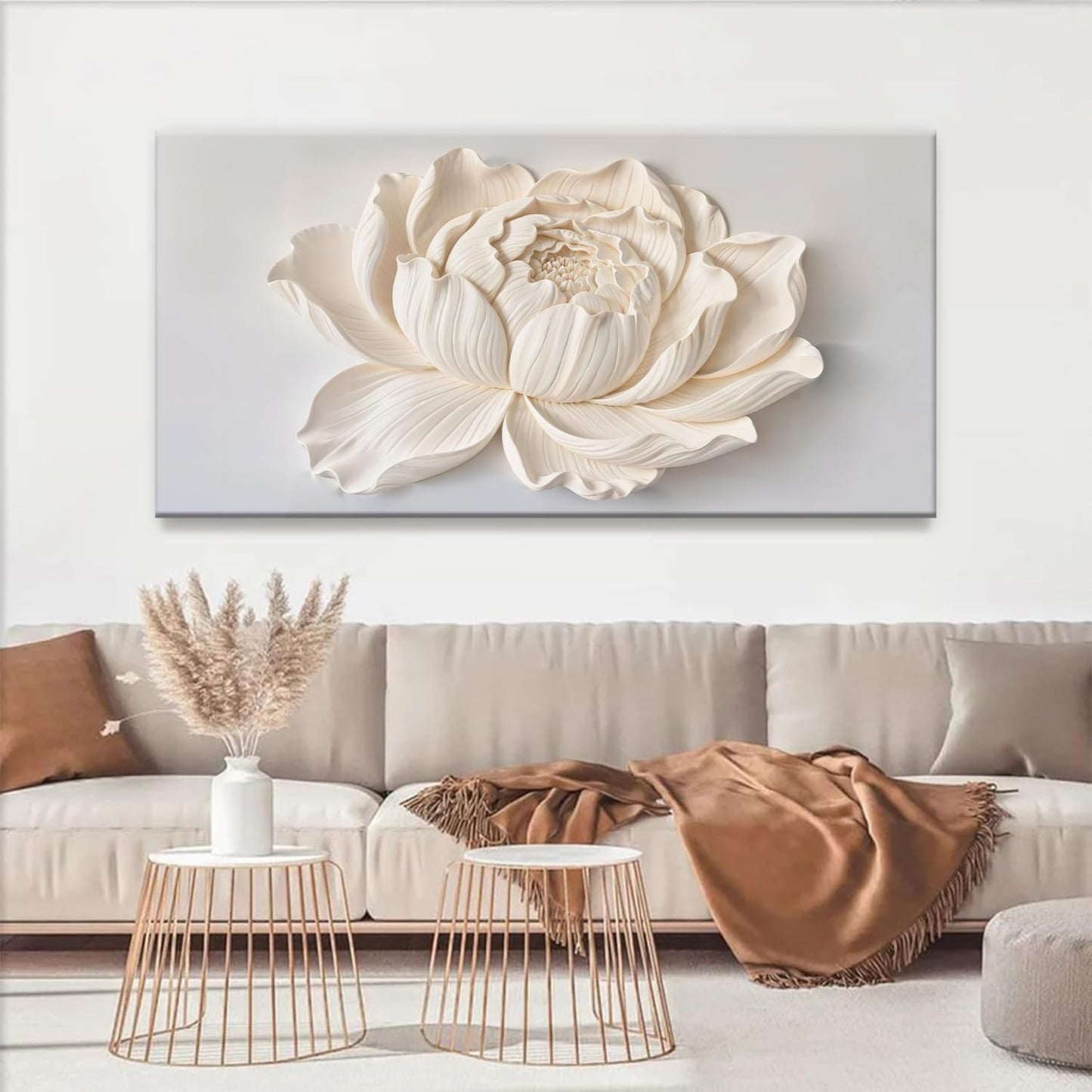 Modern Wall Art White Flower Canvas Art Wall Decor Wall Decor Prints Painting Wall Art Picture For Bedroom Living Room Dining Room Home Office Artwork 24"×48" Ready To Hang